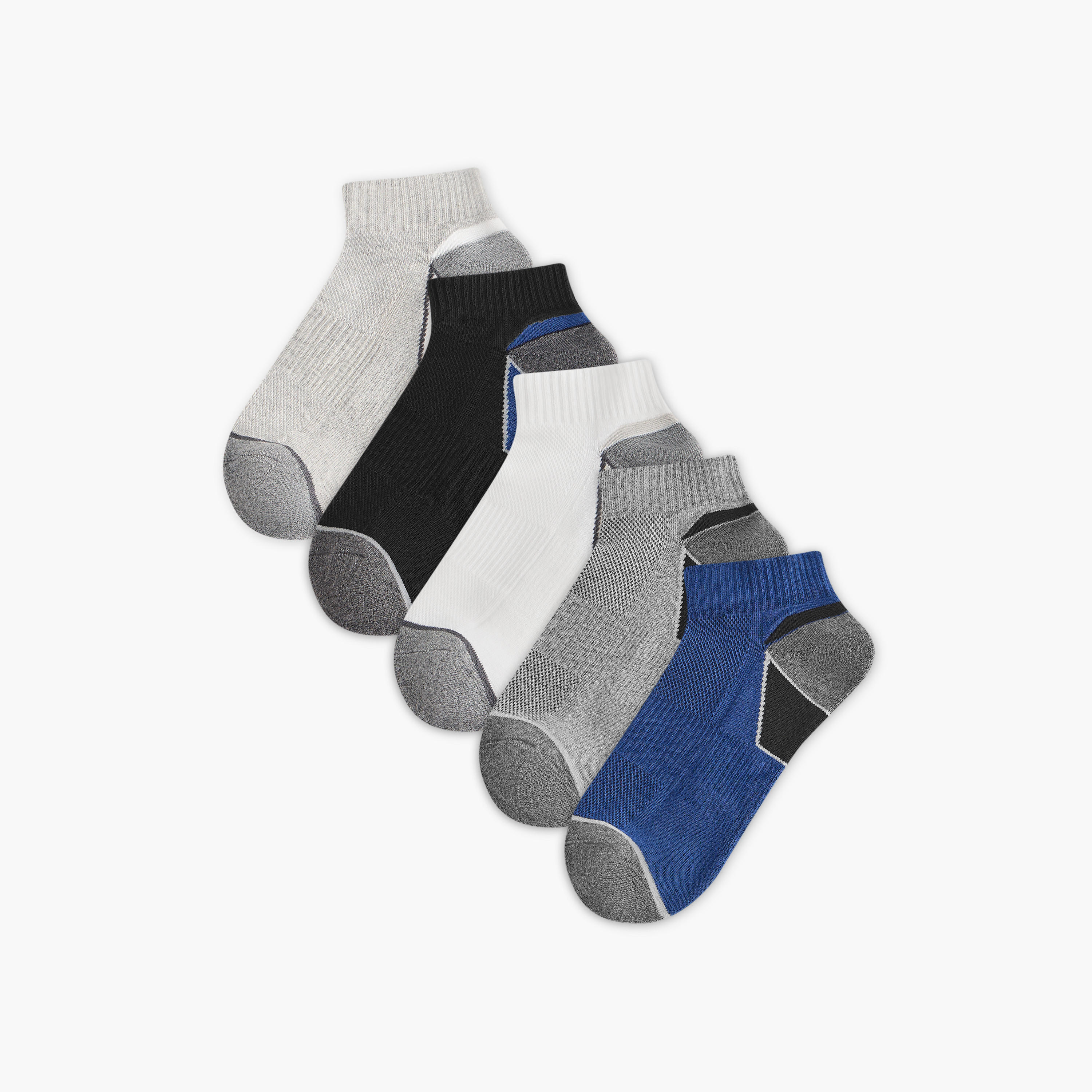طقم جوارب نصف تيري 5 أزواج بطول الكاحل وقوالب ملونة-men-socks-image-1