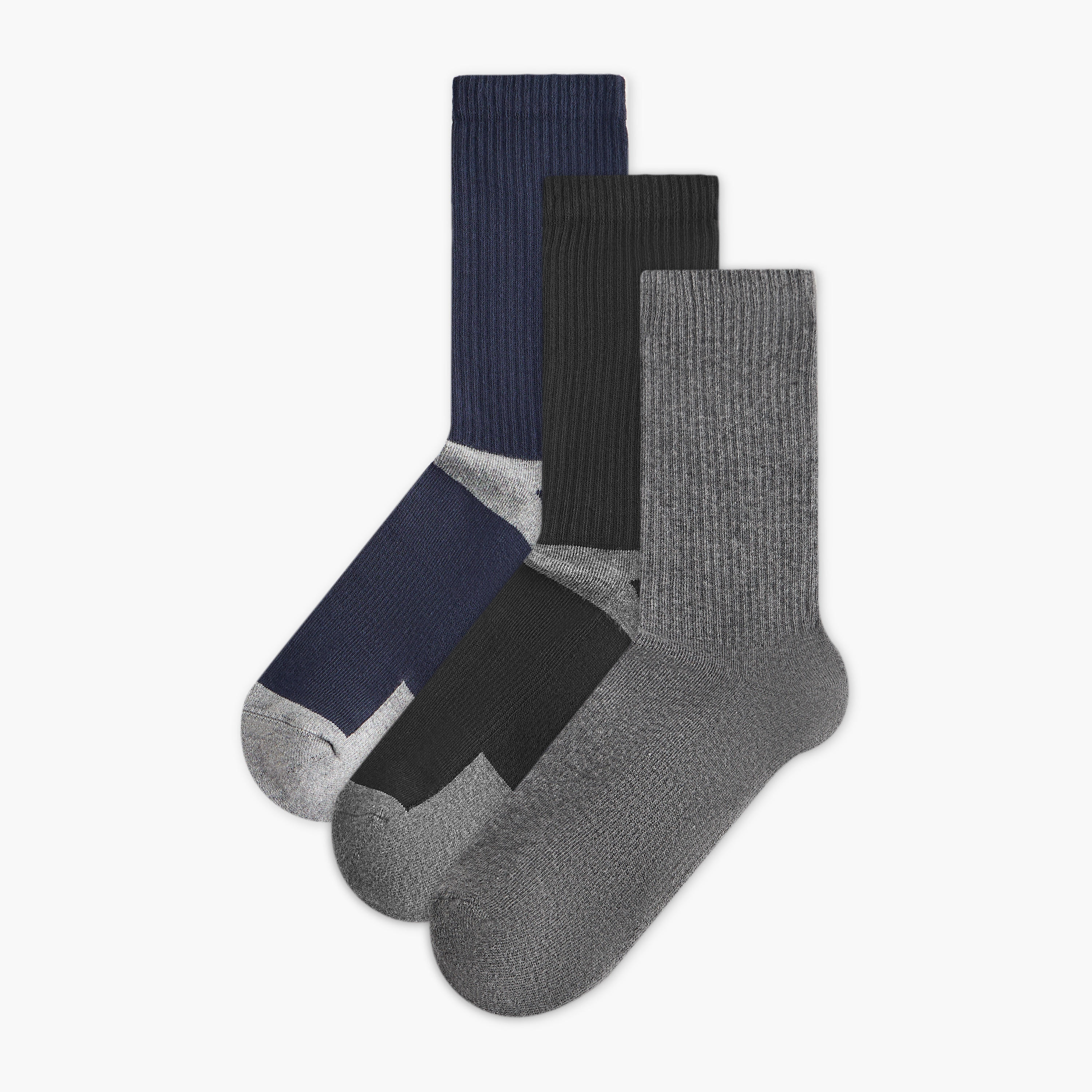 Set of 3 - Textured Crew Length Half Terry Socks-men-socks-image-1