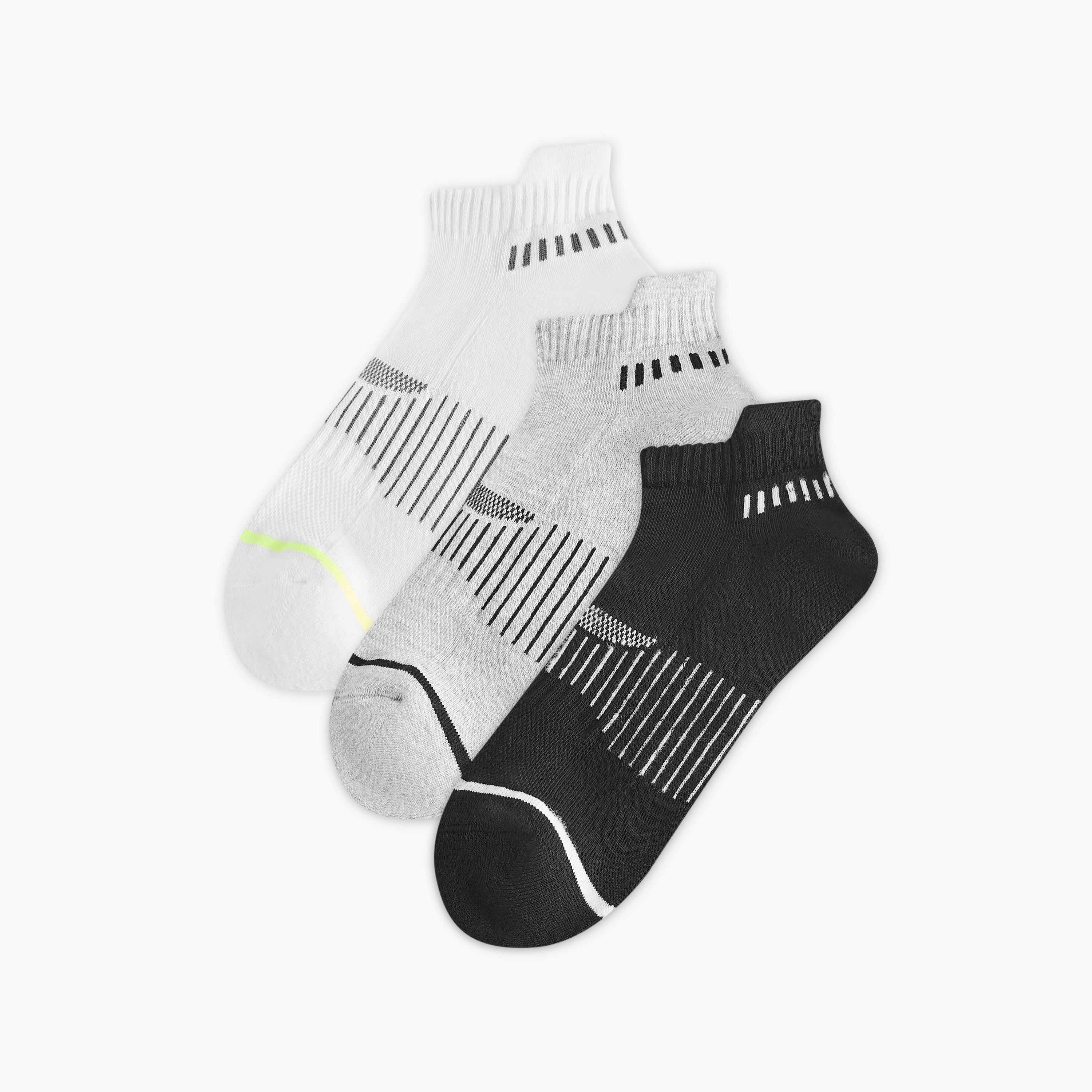 طقم جوارب 3 أزواج نصف تيري مخططة بطول الكاحل-men-socks-image-1