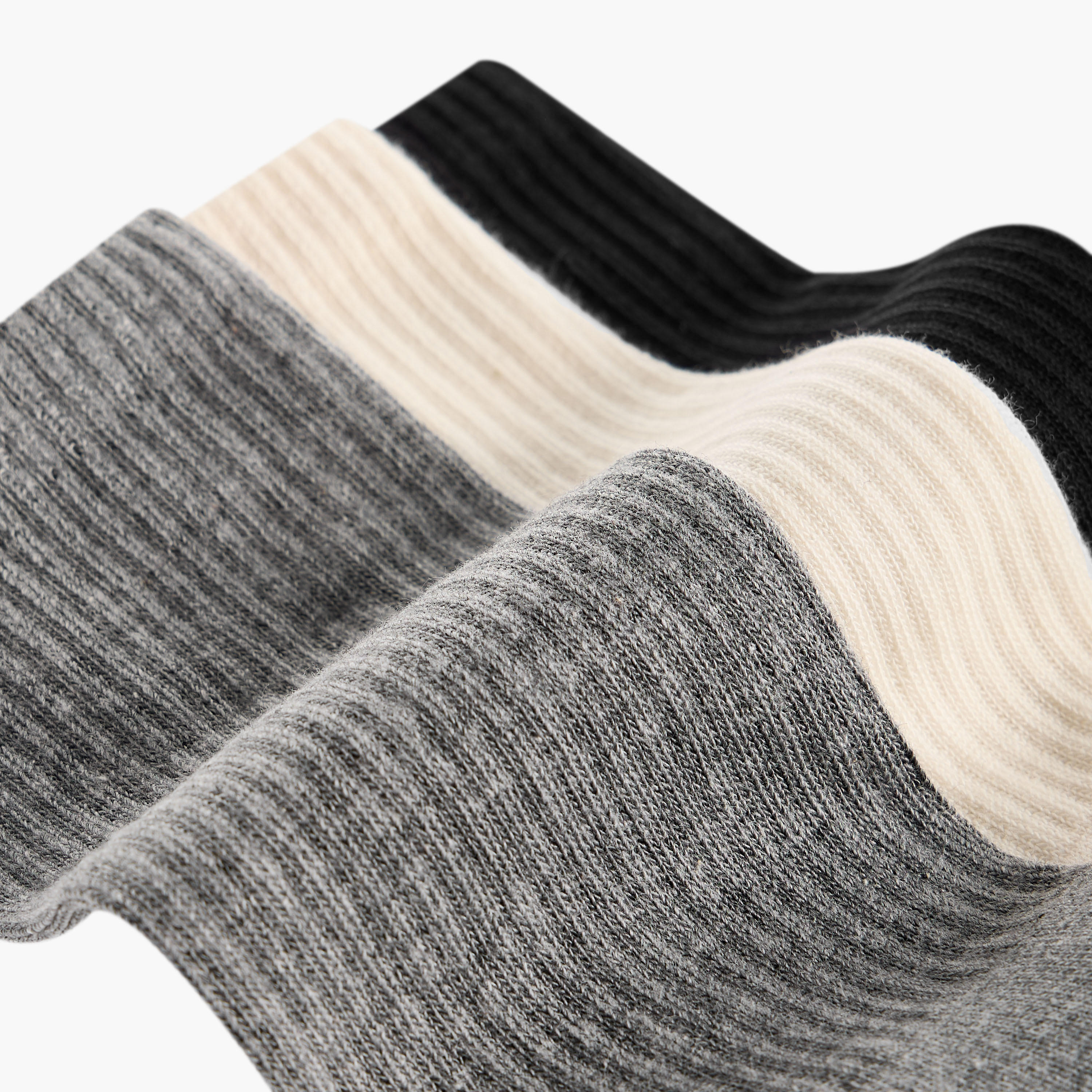 طقم جوارب نصف تيري بطول ربلة الساق 3 أزواج مضلعة-men-socks-image-4