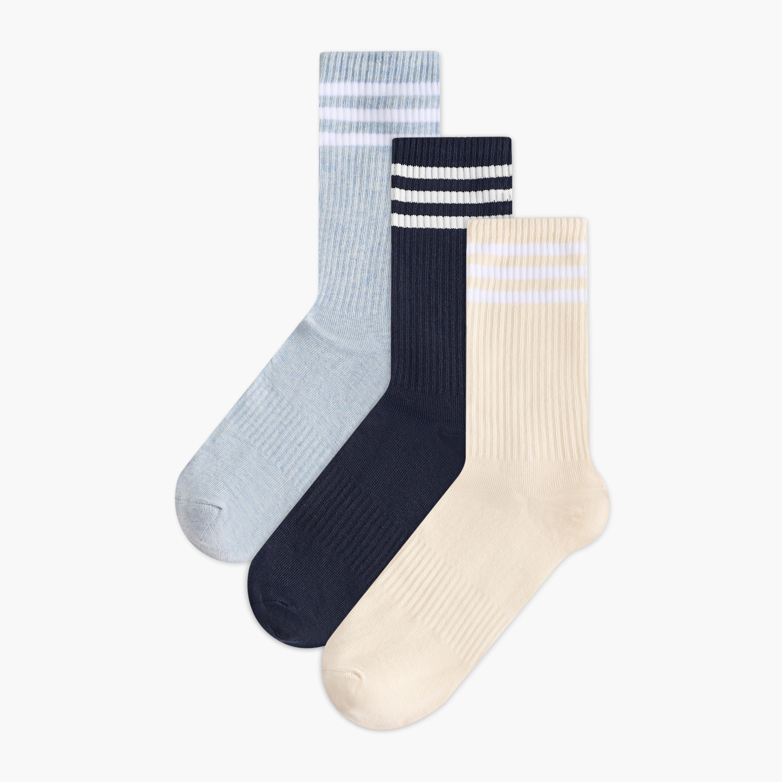 طقم جوارب 3 أزواج مخططة بطول ربلة الساق-men-socks-image-1