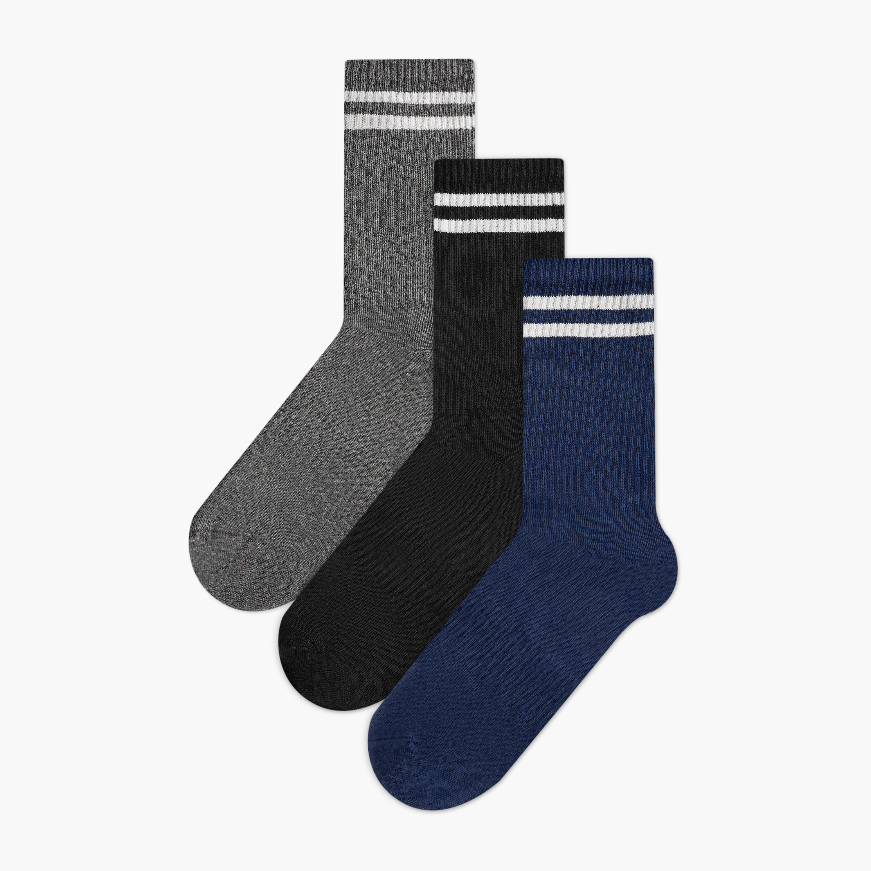 طقم جوارب بطول ربلة الساق 3 أزواج مقلّمة-men-socks-image-1