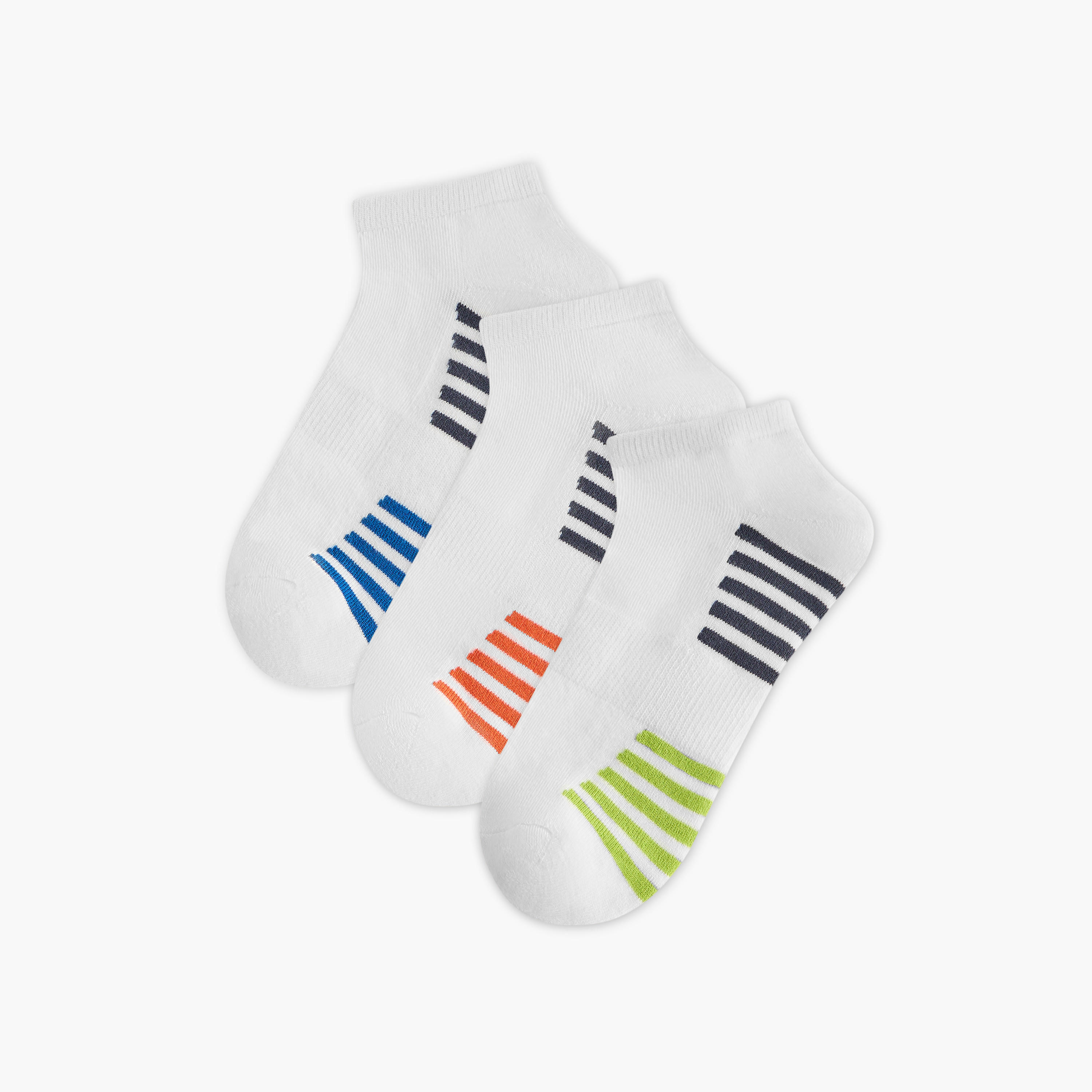 طقم جوارب 3 أزواج نصف تيري مخططة بطول الكاحل-men-socks-image-1