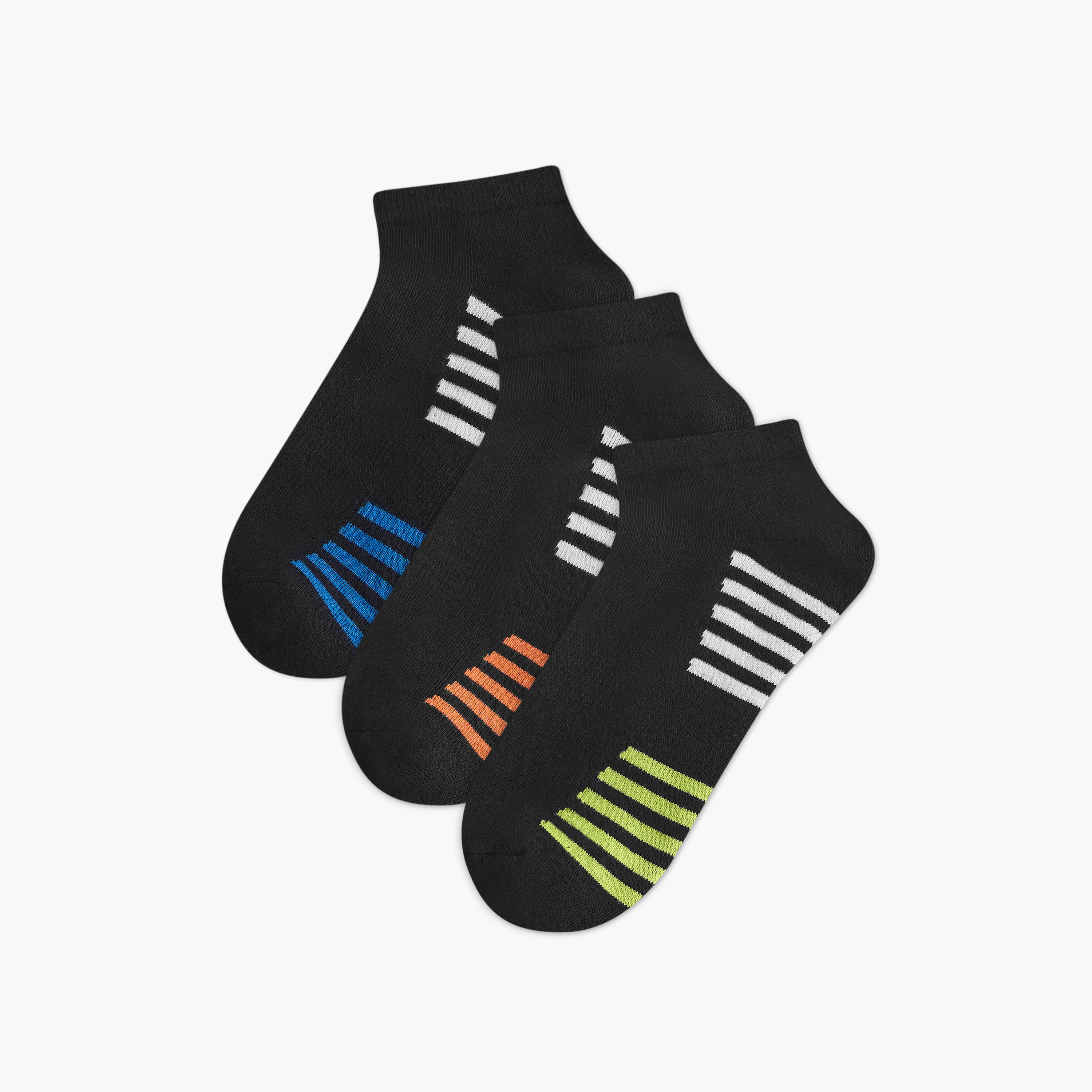 طقم جوارب 3 أزواج نصف تيري مخططة بطول الكاحل-men-socks-image-1
