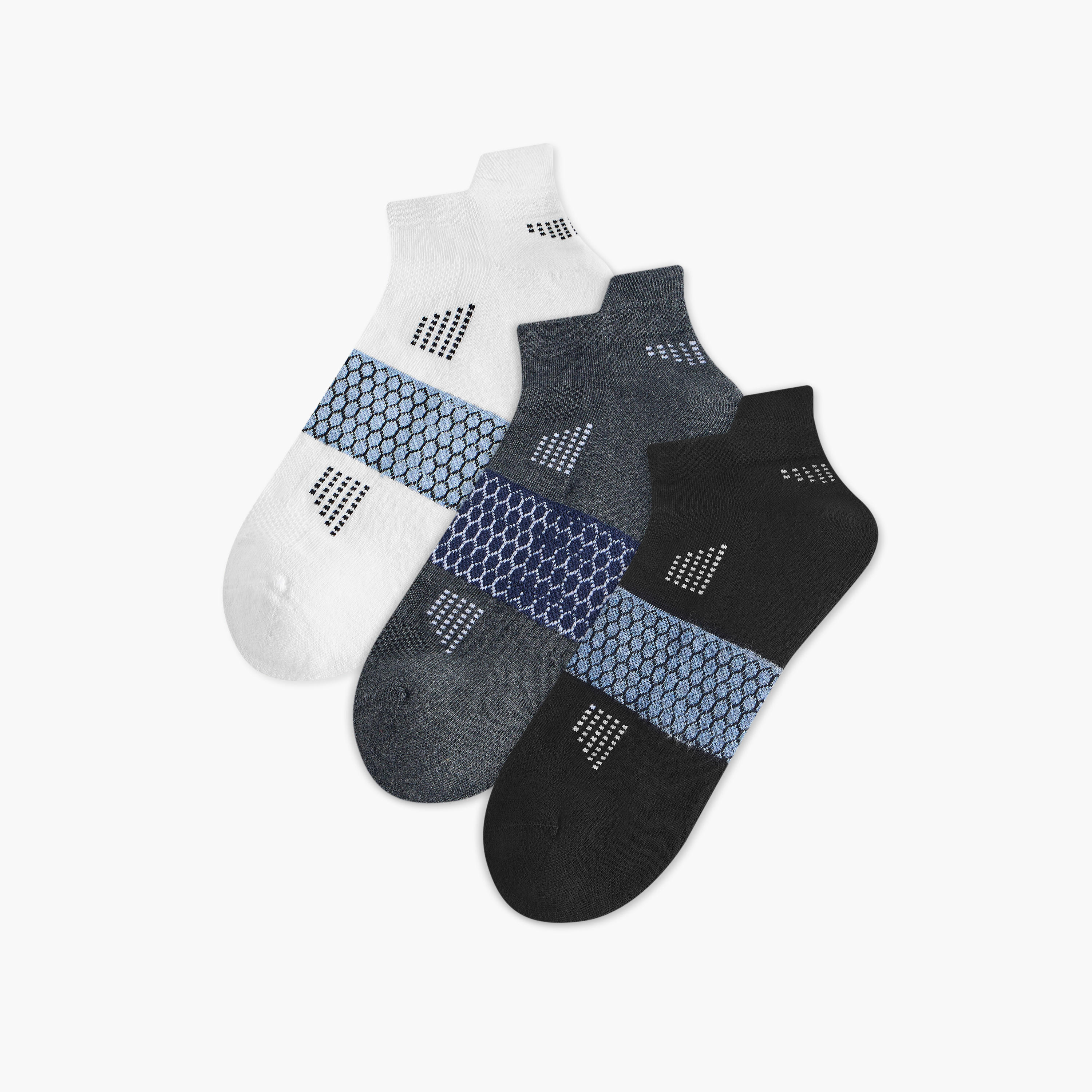 طقم جوارب 3 أزواج نصف تيري بطول الكاحل وطبعات-men-socks-image-1