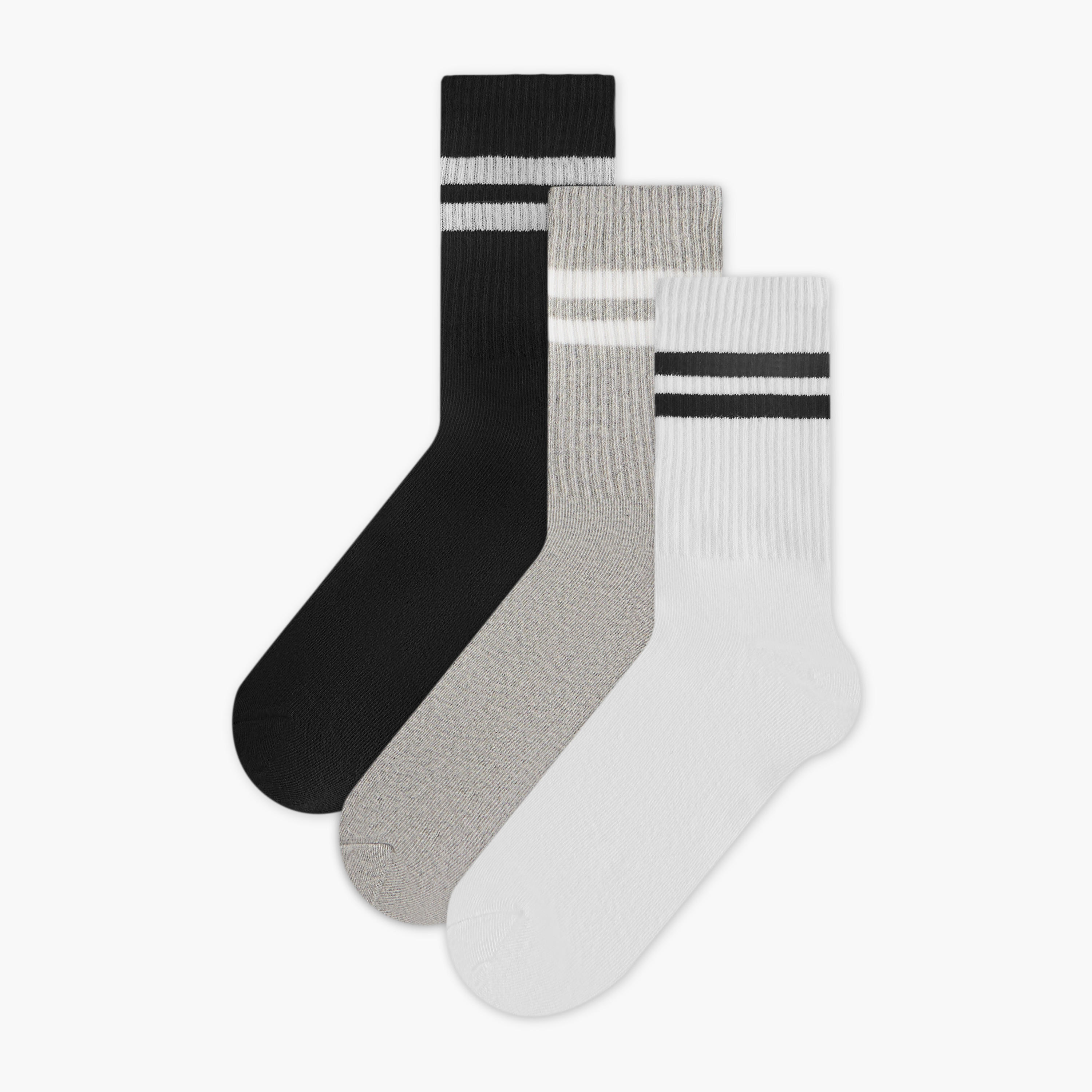 طقم جوارب 3 أزواج مخططة ومضلعة بطول ربلة الساق-men-socks-image-1
