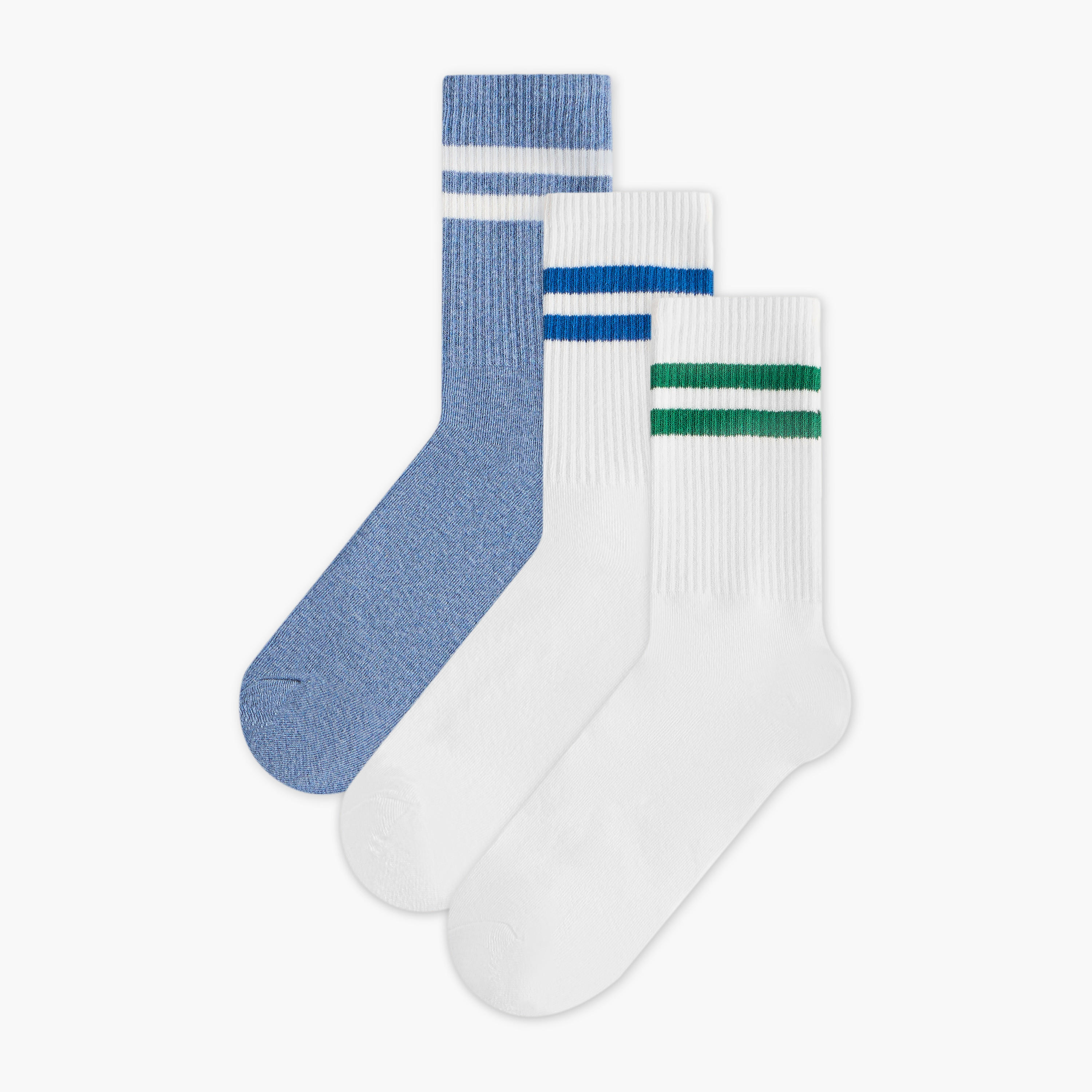 طقم جوارب 3 أزواج مخططة ومضلعة بطول ربلة الساق-men-socks-image-1