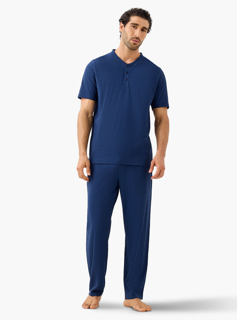 Men Cotton Ribbed Nightwear Set-men-clothing-nightwear-sets-image-1