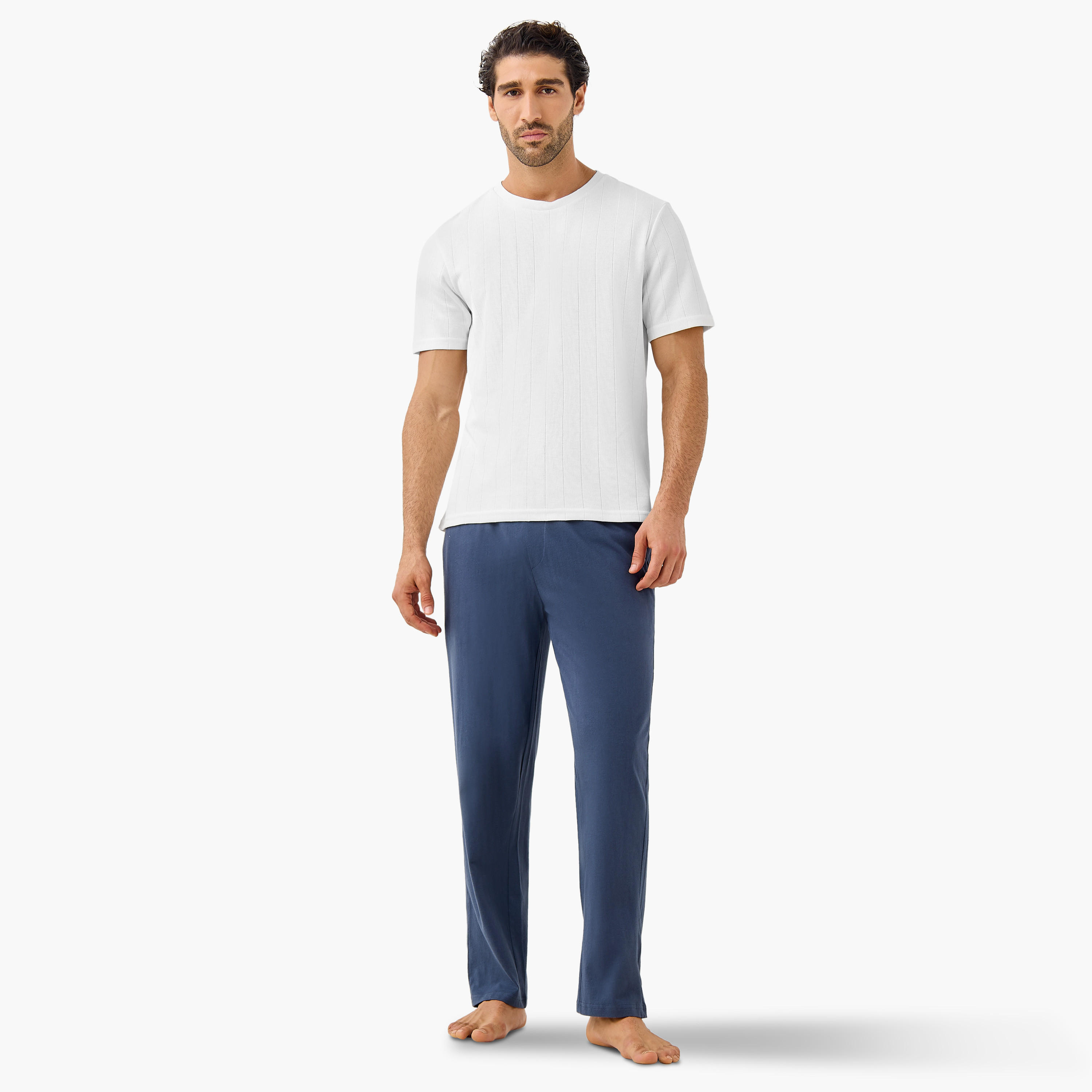 Ribbed Crew Neck T-shirt and Pyjama Set-men-clothing-nightwear-sets-image-1