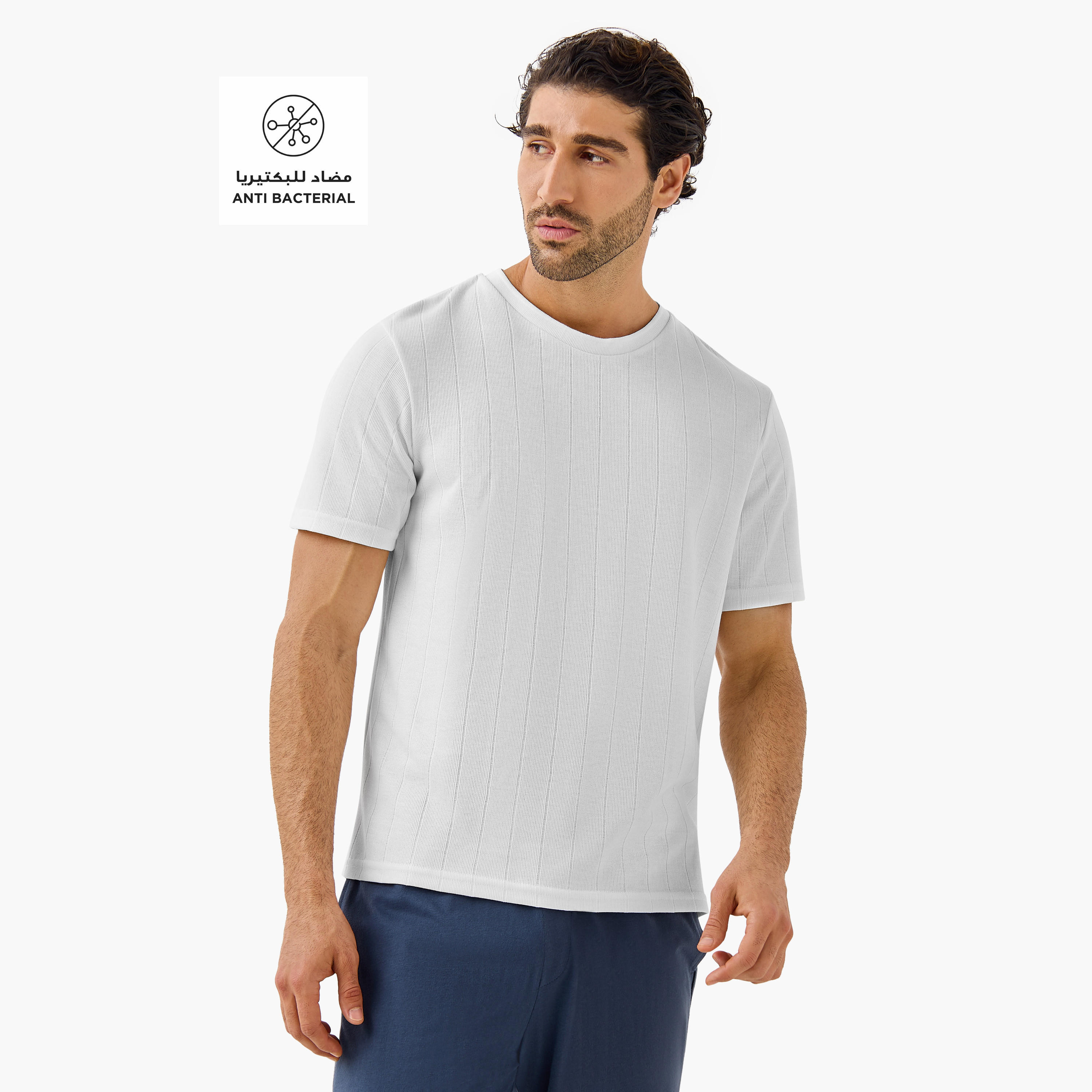 Ribbed Crew Neck T-shirt and Pyjama Set-men-clothing-nightwear-sets-image-2
