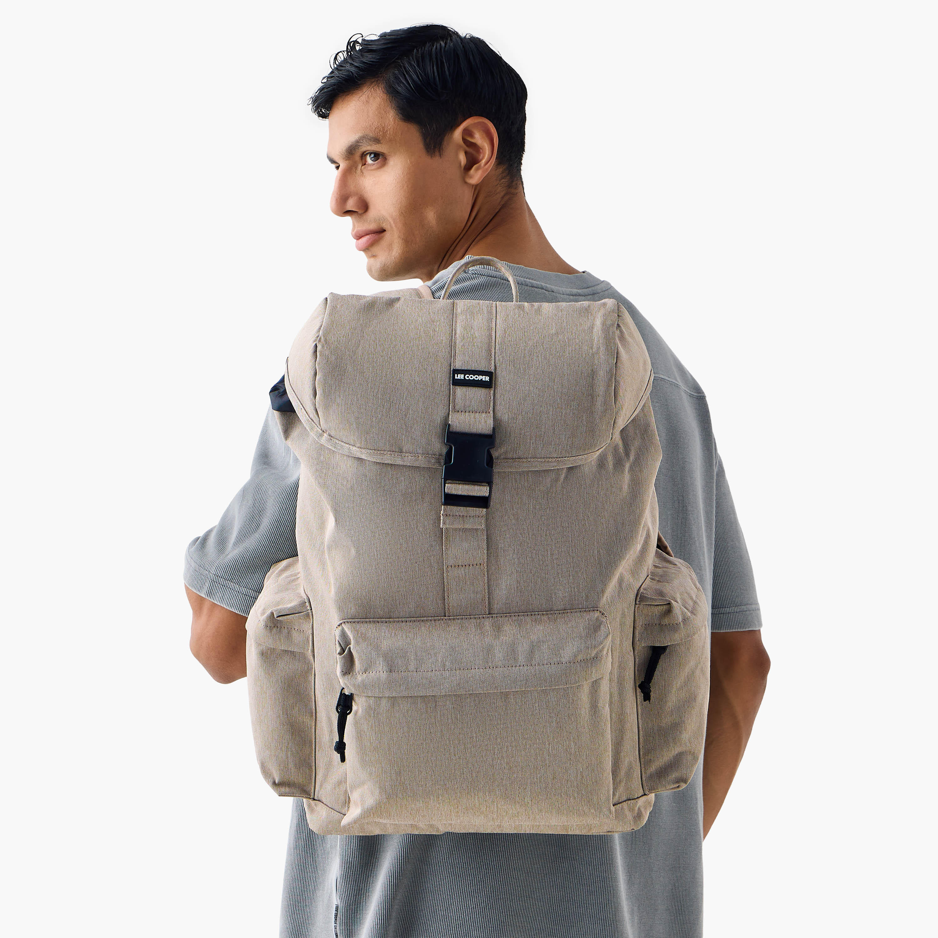 Lee Cooper Textured Backpack with Adjustable Straps and Zip Closure - 33x16x47 cm-men-bags-image-2