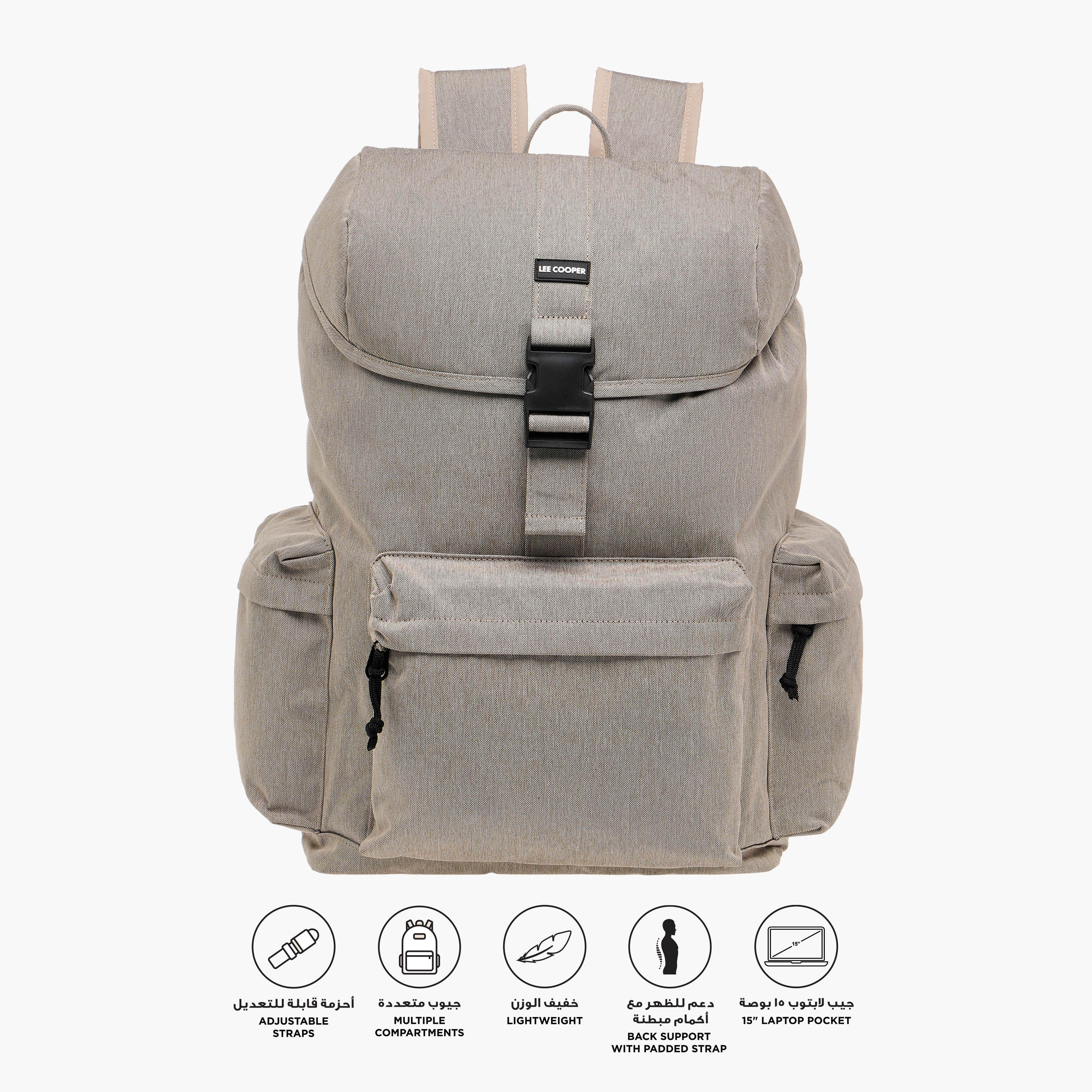 Lee Cooper Textured Backpack with Adjustable Straps and Zip Closure - 33x16x47 cm-men-bags-image-3