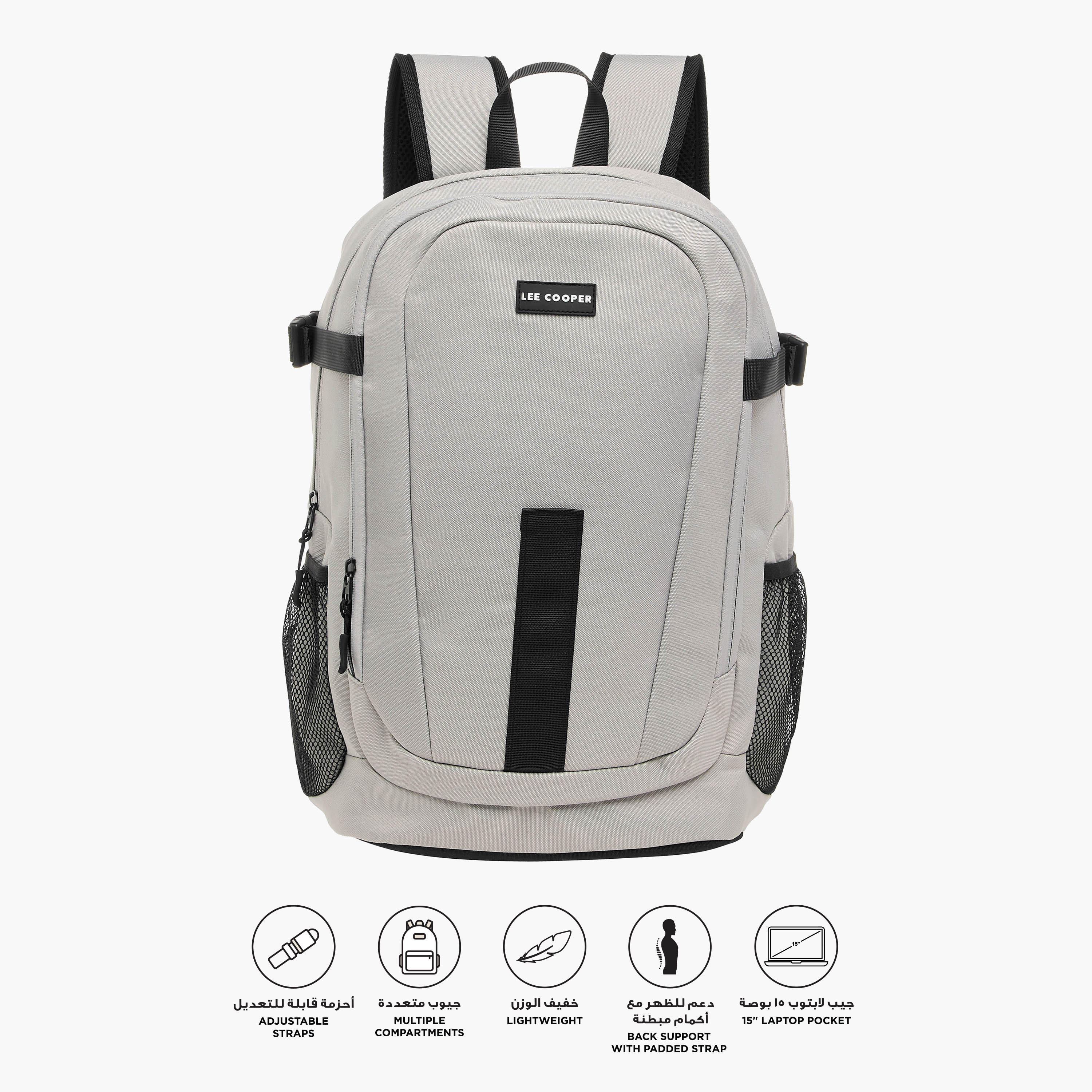 Lee Cooper Textured Backpack with Adjustable Straps and Zip Closure - 33x16x46 cm-men-bags-image-3