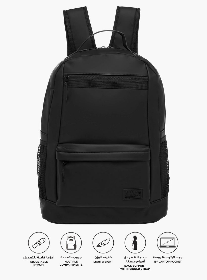 Solid Backpack with Adjustable Straps and Zip Closure - 33x16x45 cm-men-bags-image-3