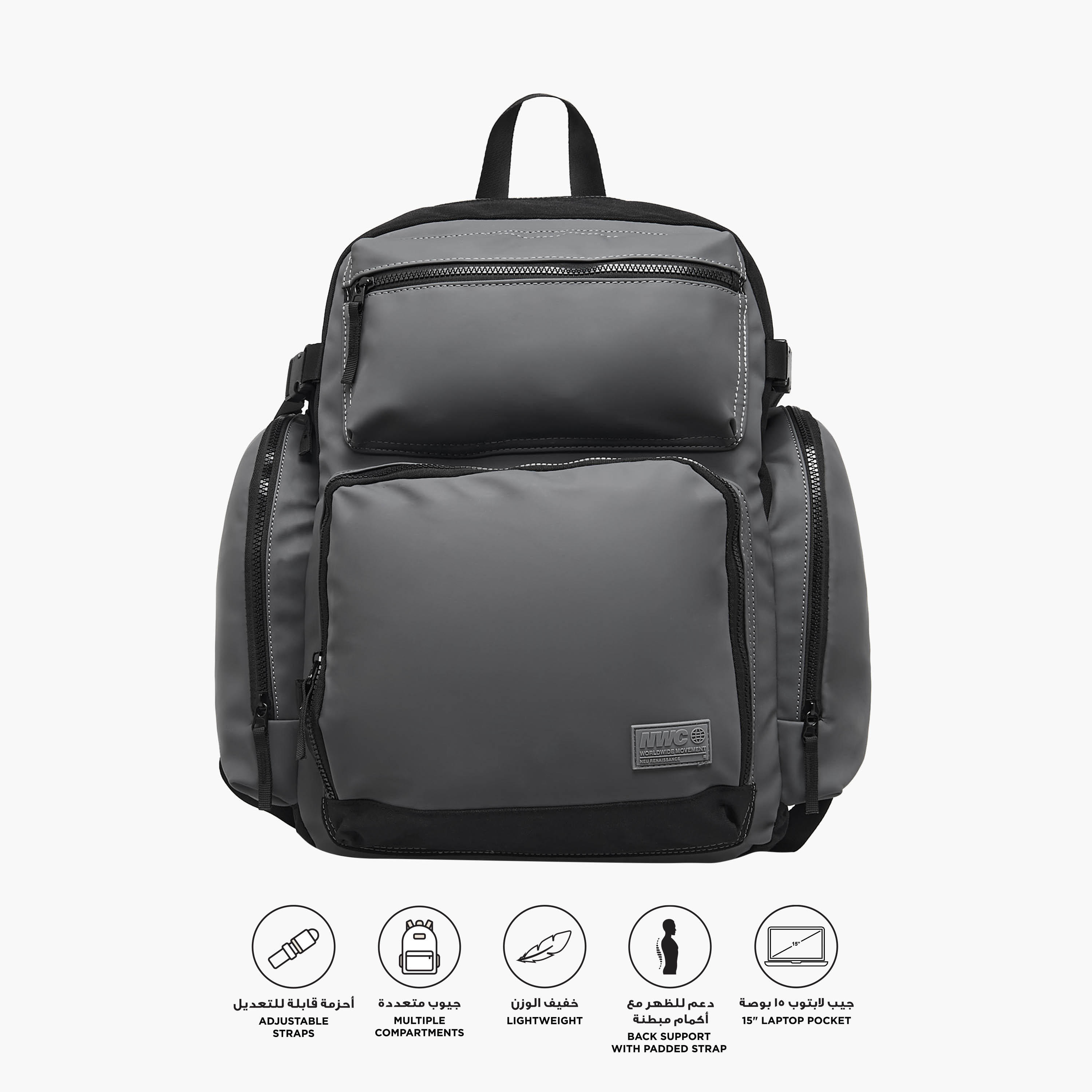شنطة ظهر بأحزمة قابلة للتعديل وسحّاب إغلاق - 35x16x46 سم-men-bags-image-3