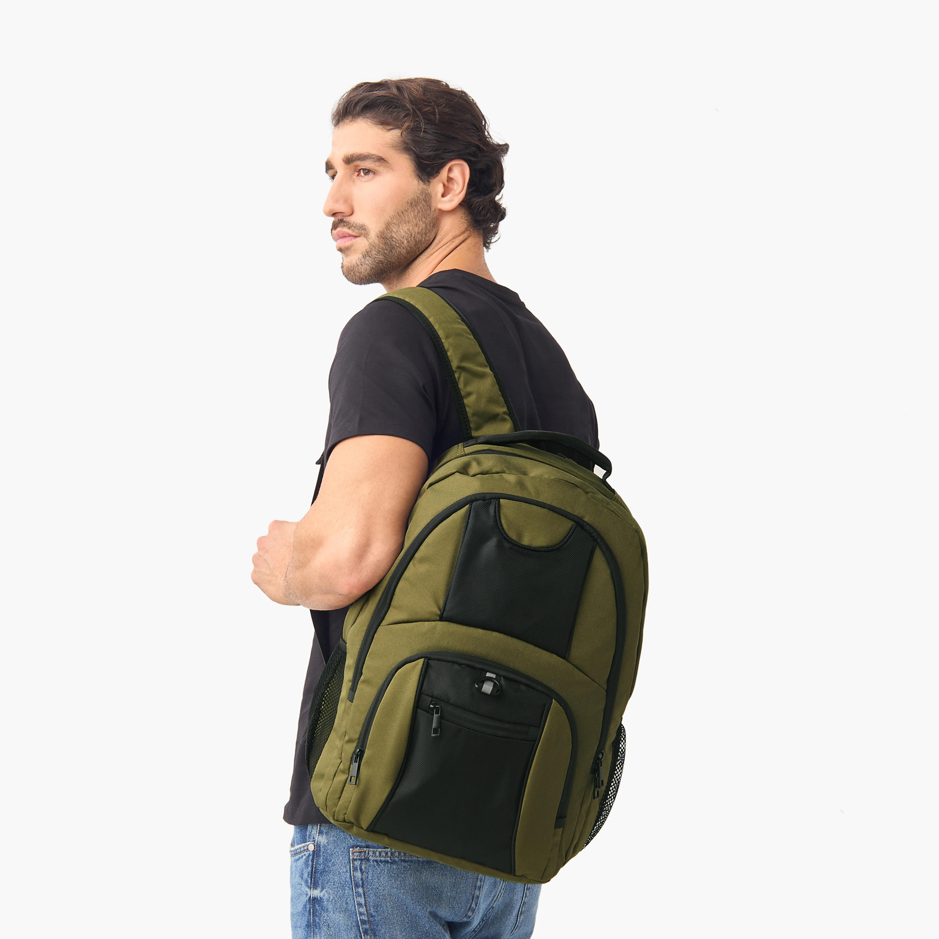 شنطة ظهر متعددة الجيوب بحزام كتف قابل للتعديل وسحّاب إغلاق - 33x16x46 سم-men-bags-image-8