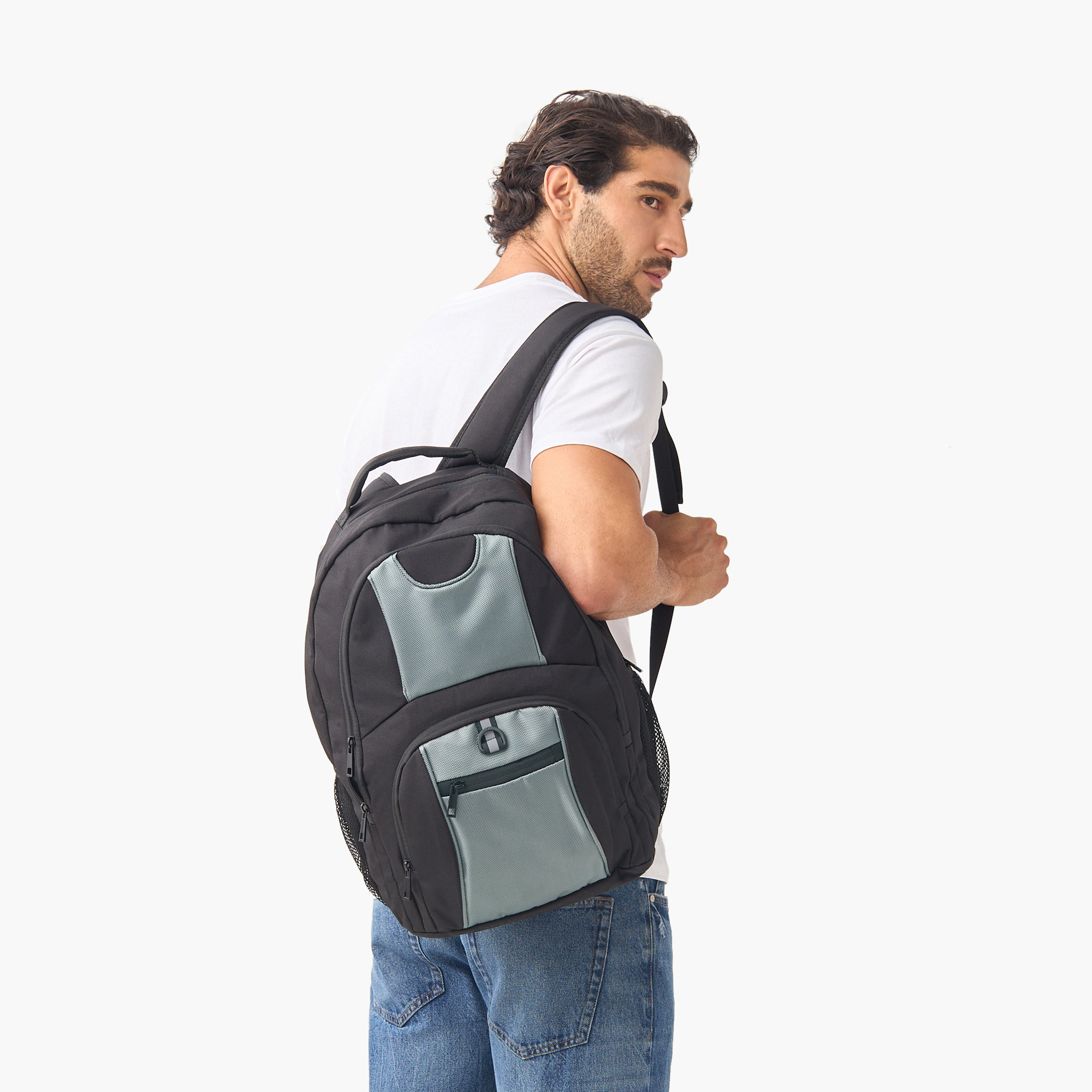 شنطة ظهر متعددة الجيوب بحزام كتف قابل للتعديل وسحّاب إغلاق - 33x16x46 سم-men-bags-image-2