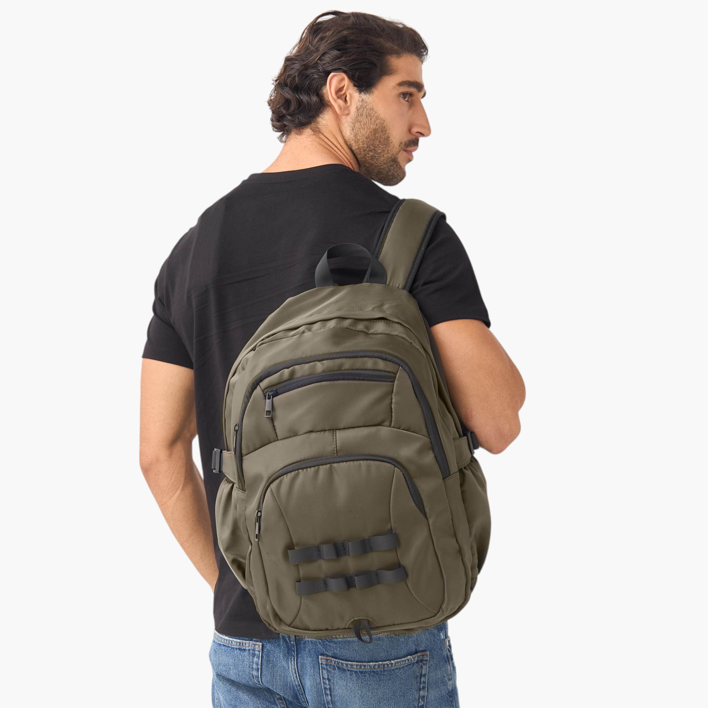 Panelled Backpack with Adjustable Straps and Zip Closure - 35x17x46 cm-men-bags-image-2