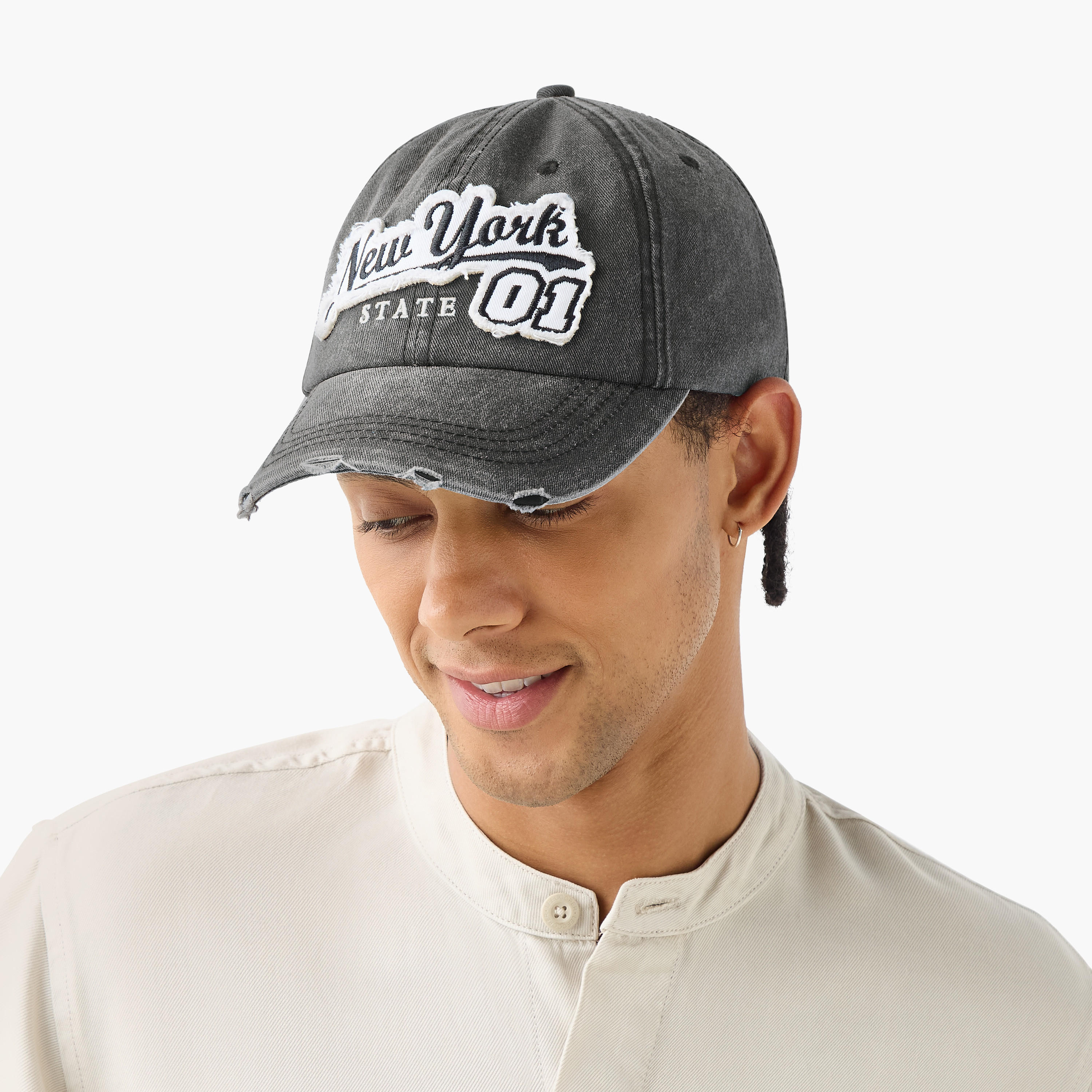 New York Embroidered Cap with Buckled Strap Closure-men-caps-image-2