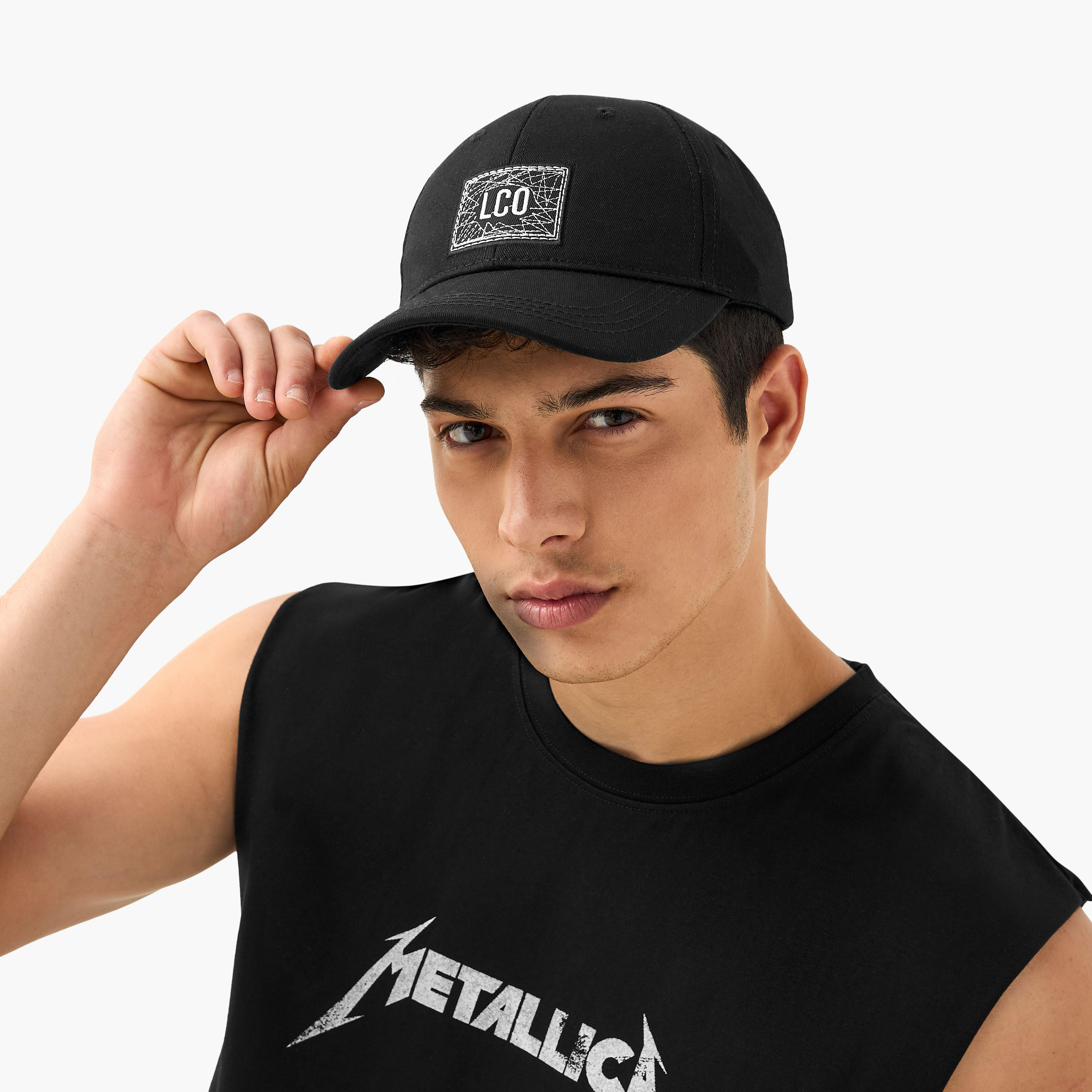 Lee Cooper Applique Detail Cap with Buckled Strap Closure-men-caps-image-2