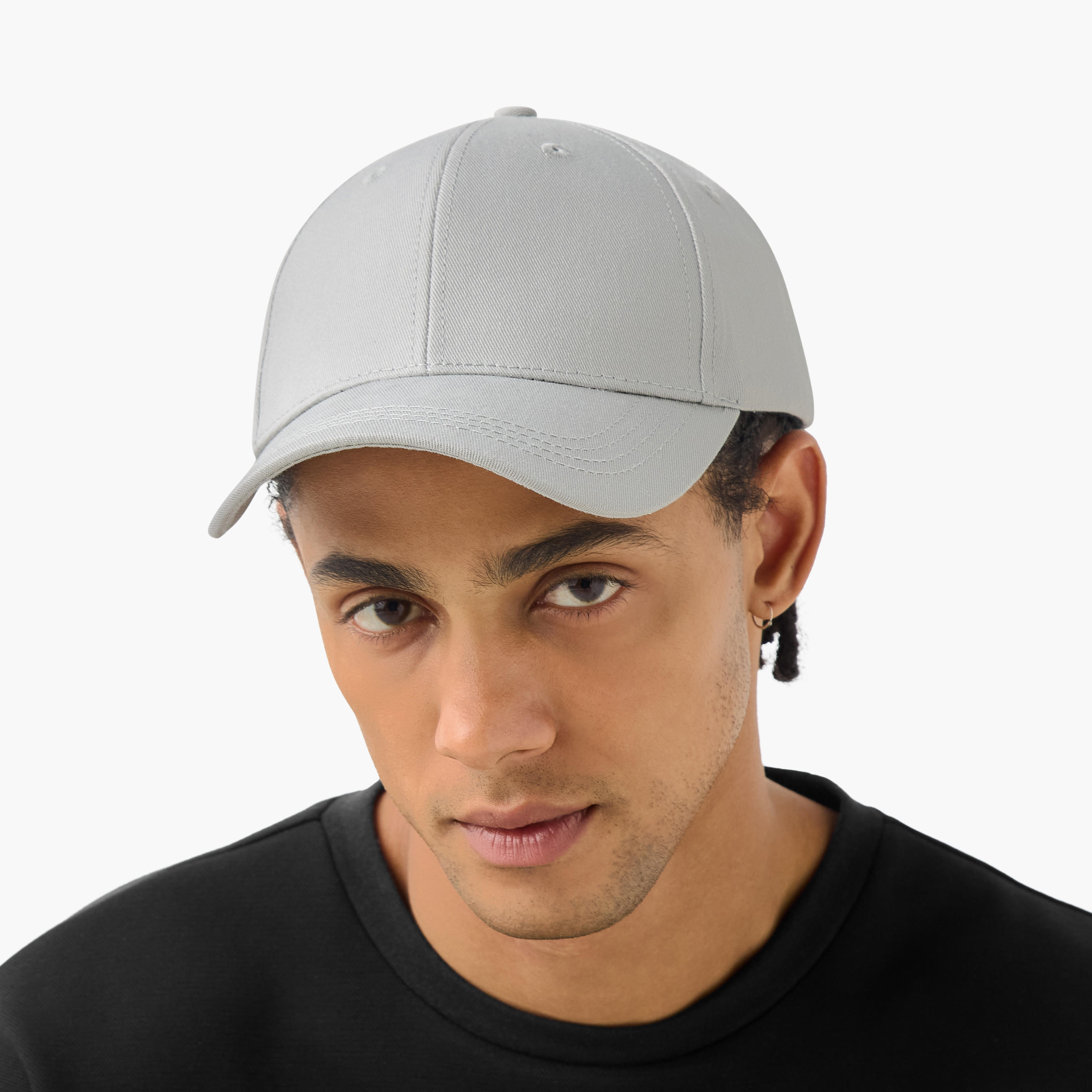 Stitch Detail Cap with Buckled Strap Closure-men-caps-image-2