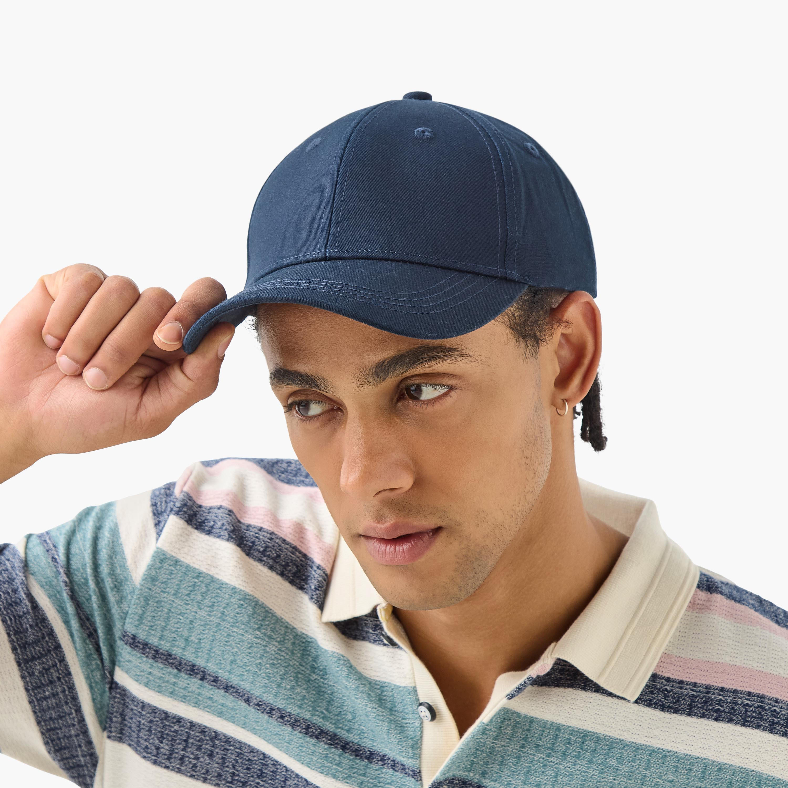 Stitch Detail Cap with Buckled Strap Closure-men-caps-image-2