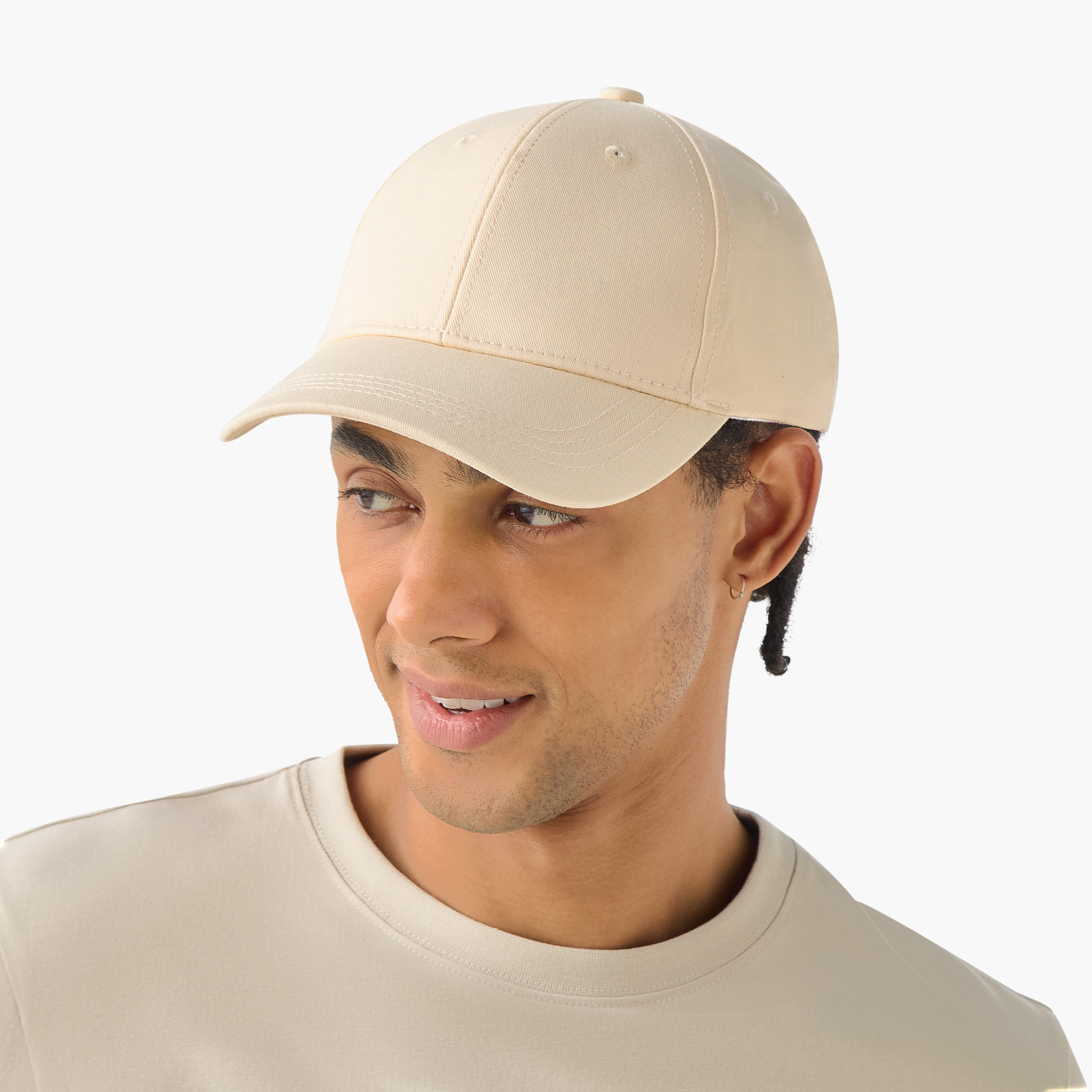 Stitch Detail Cap with Buckled Strap Closure-men-caps-image-2