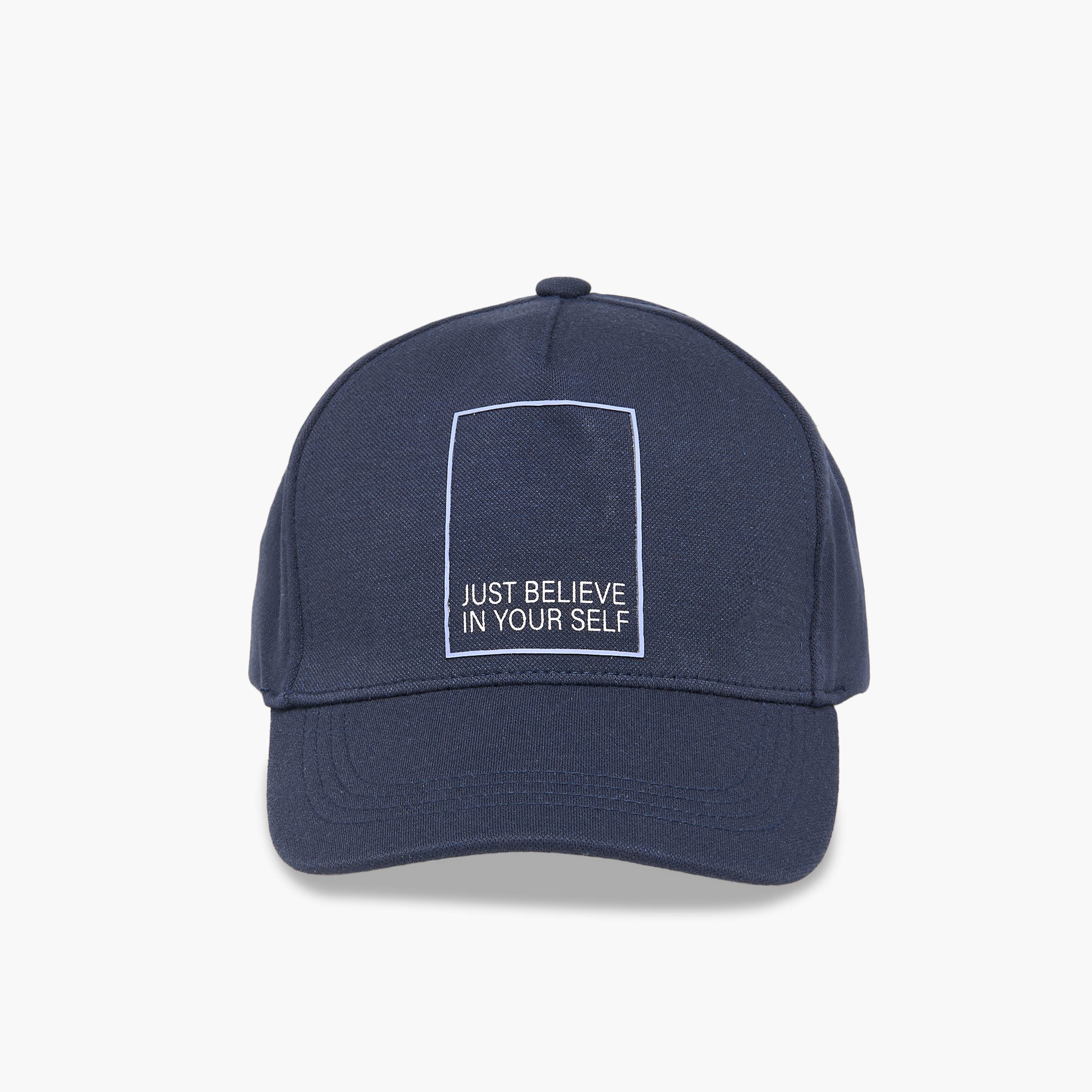 Slogan Print Cap with Buckled Strap Closure-men-caps-image-1