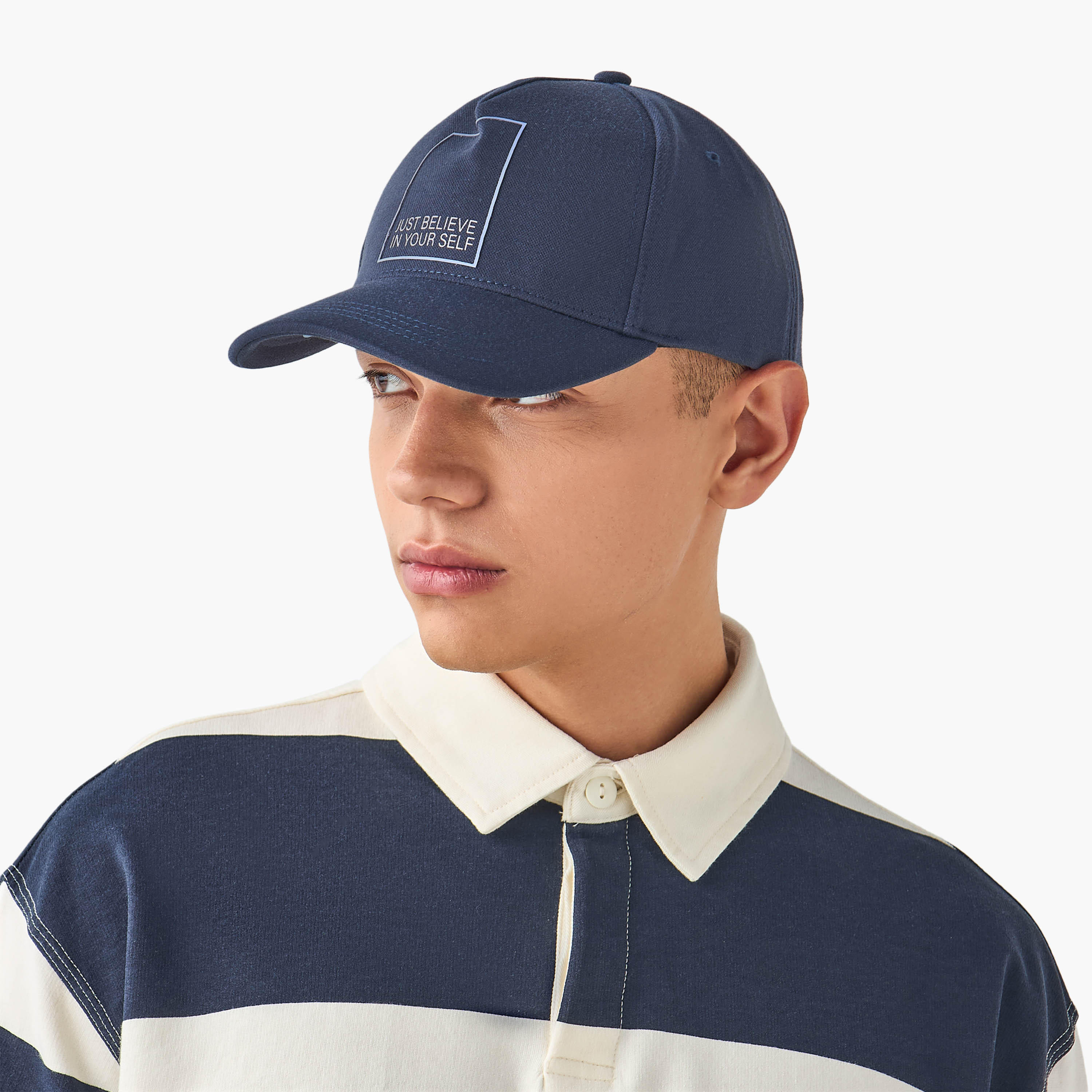 Slogan Print Cap with Buckled Strap Closure-men-caps-image-2