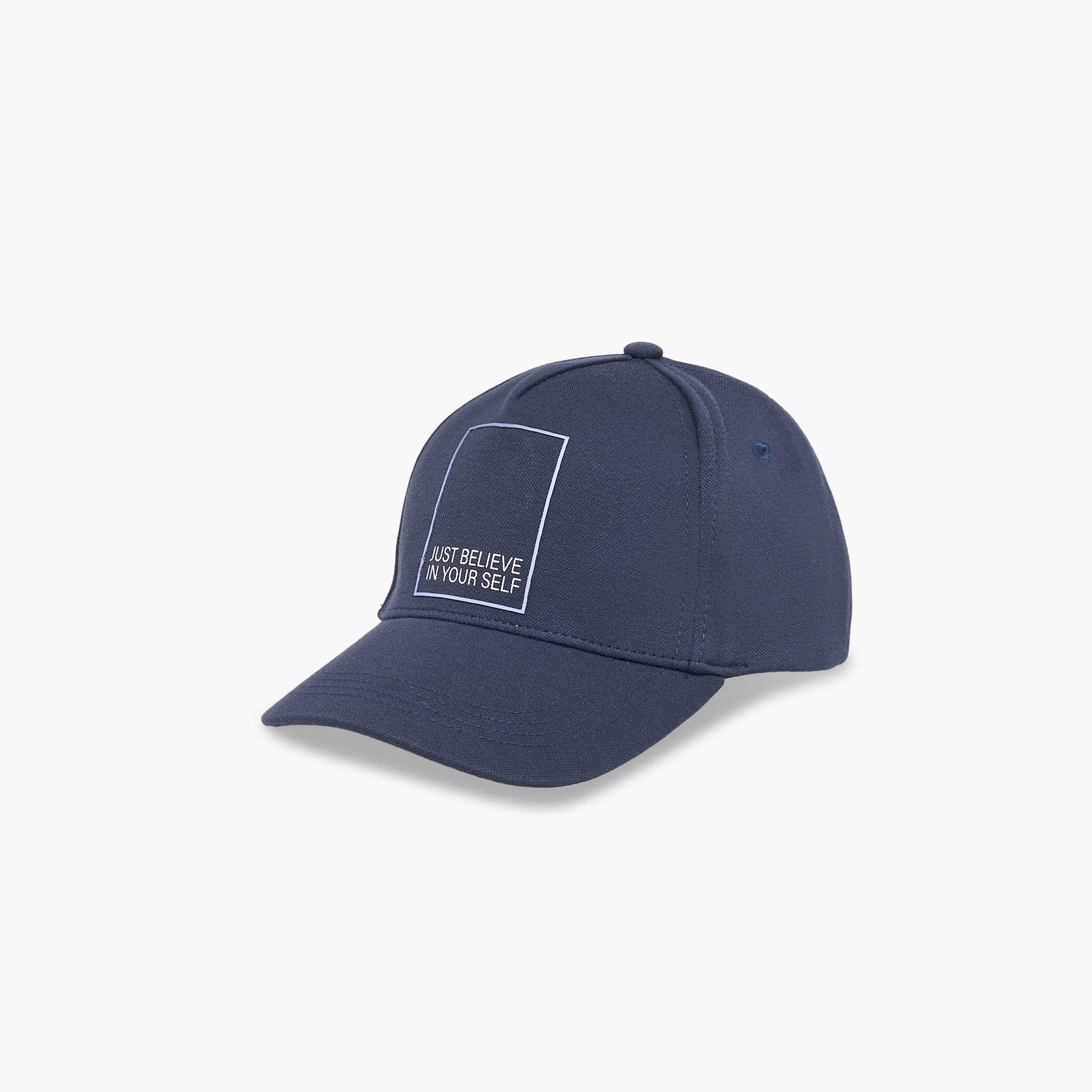 Slogan Print Cap with Buckled Strap Closure-men-caps-image-3