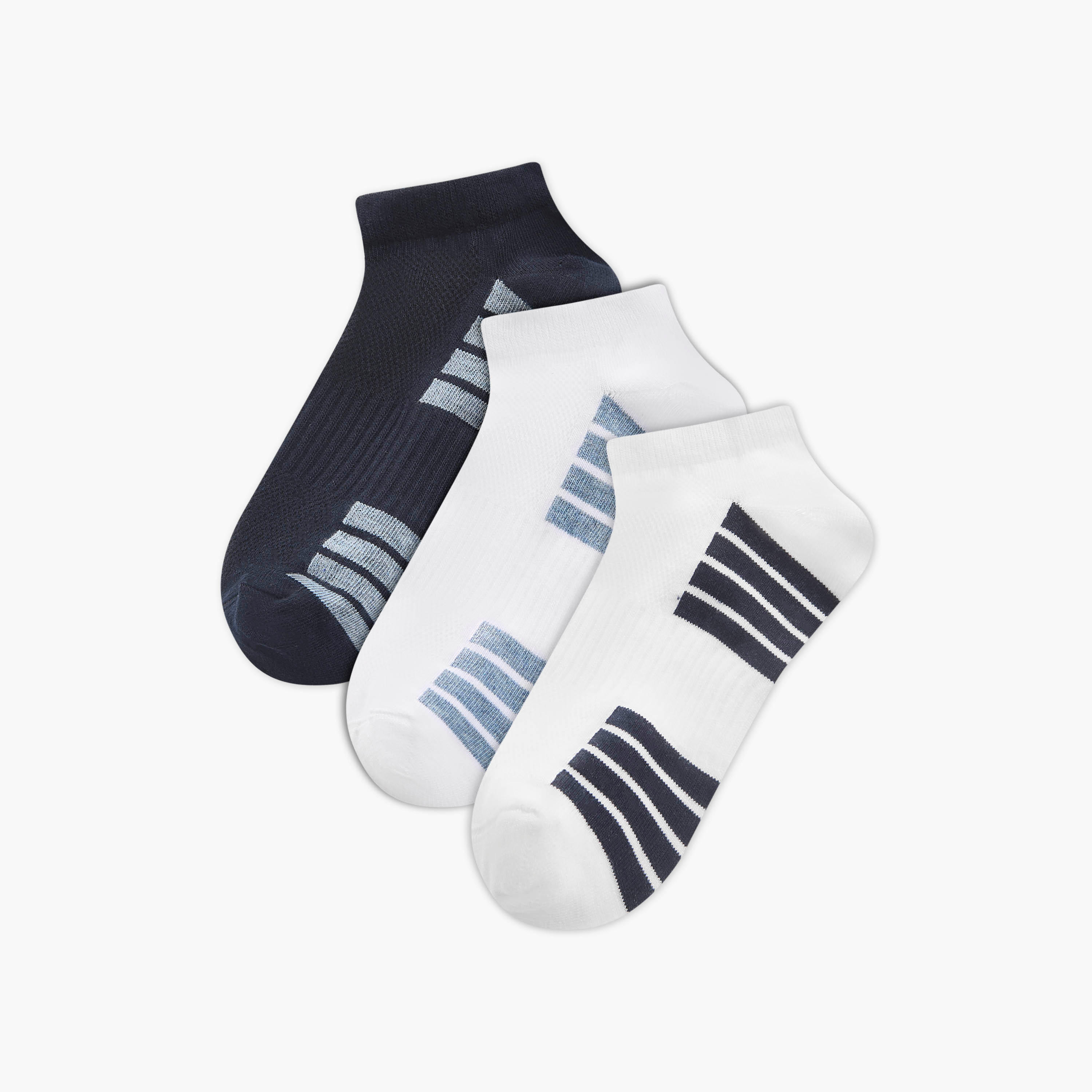 Set of 3 - Stripe Detail Ankle Length Socks with Antibacterial Protection-men-socks-image-1