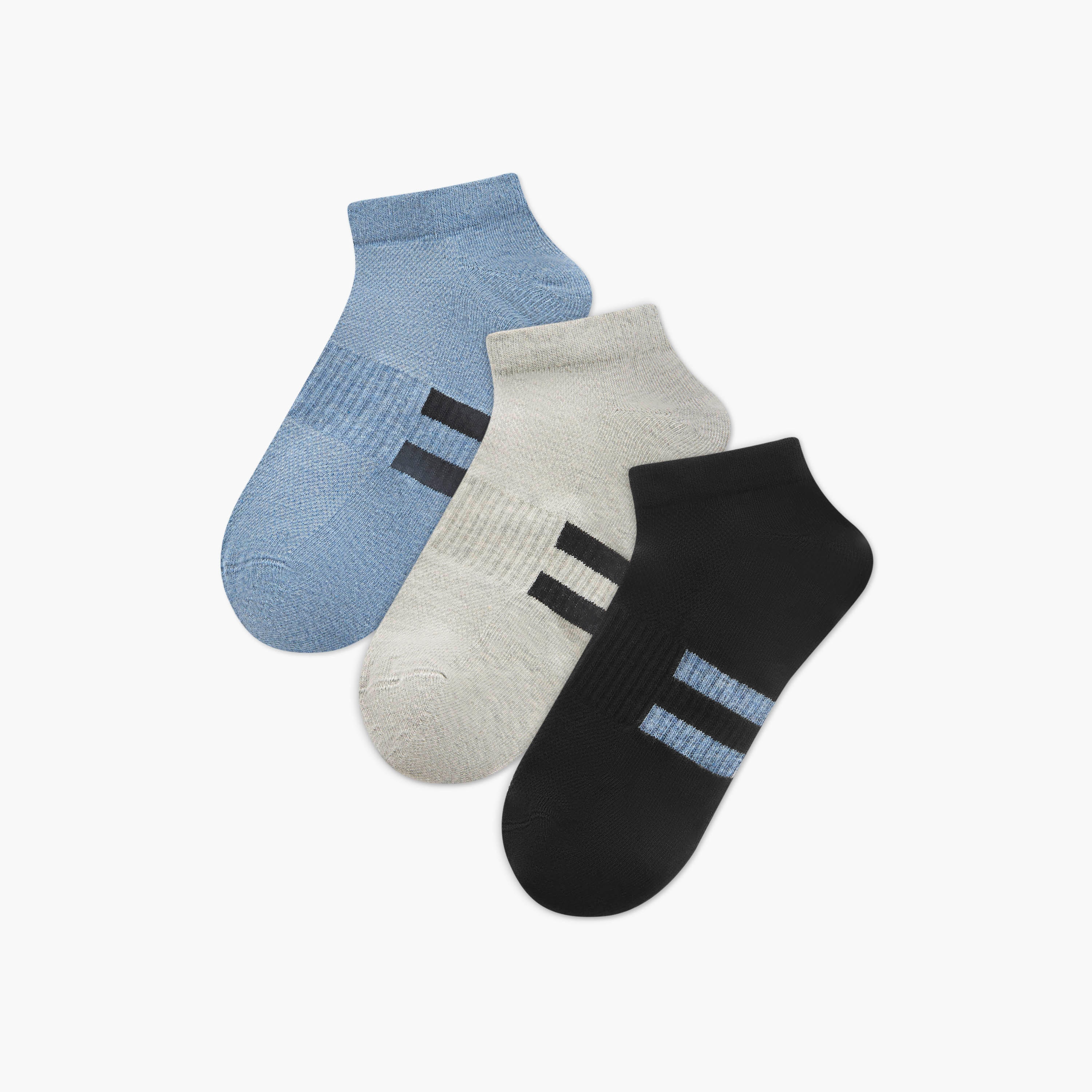 Set of 3 - Stripe Detail Ankle Length Socks with Antibacterial Protection-men-socks-image-1