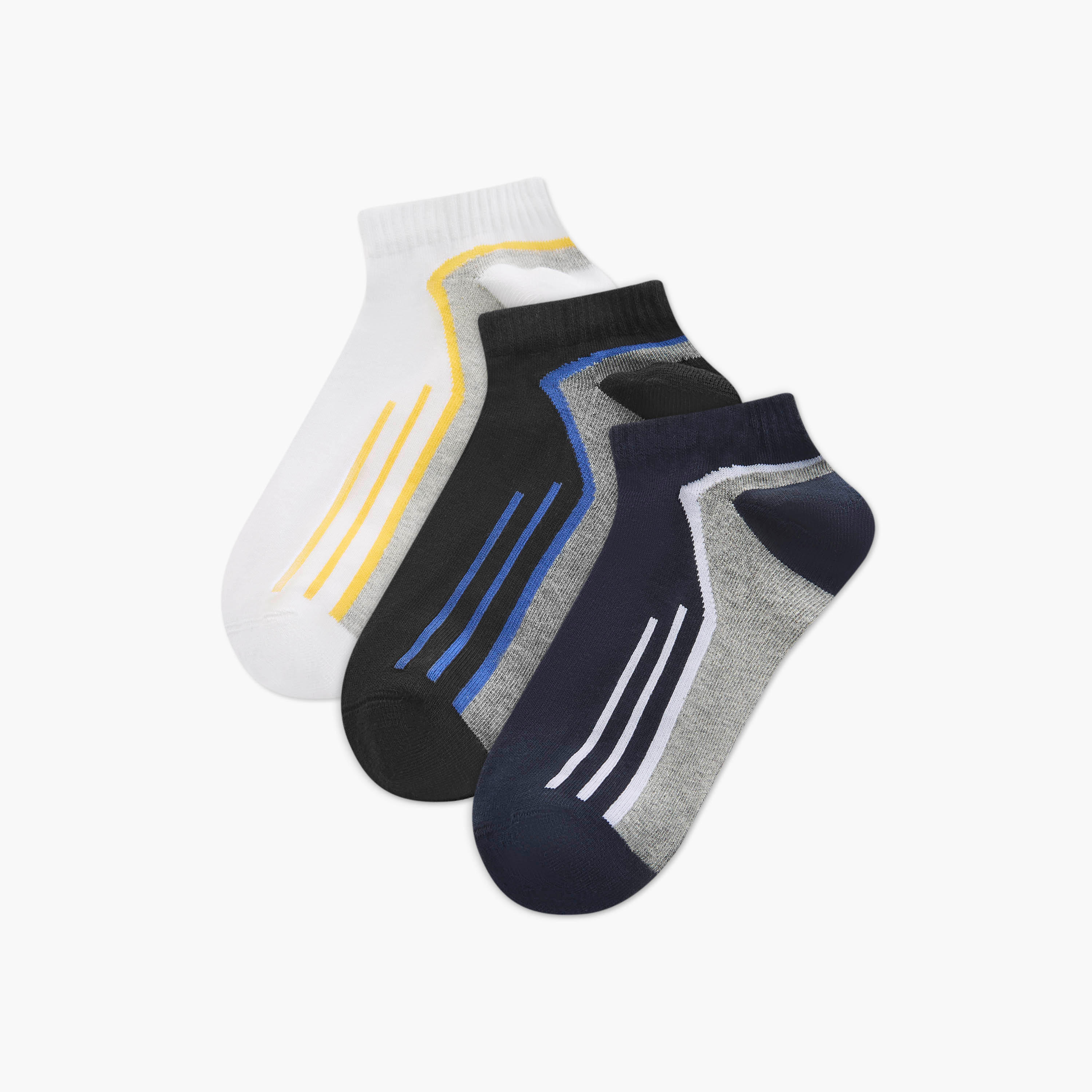 Set of 3 - Stripe Detail Ankle Length Socks with Antibacterial Protection-men-socks-image-1
