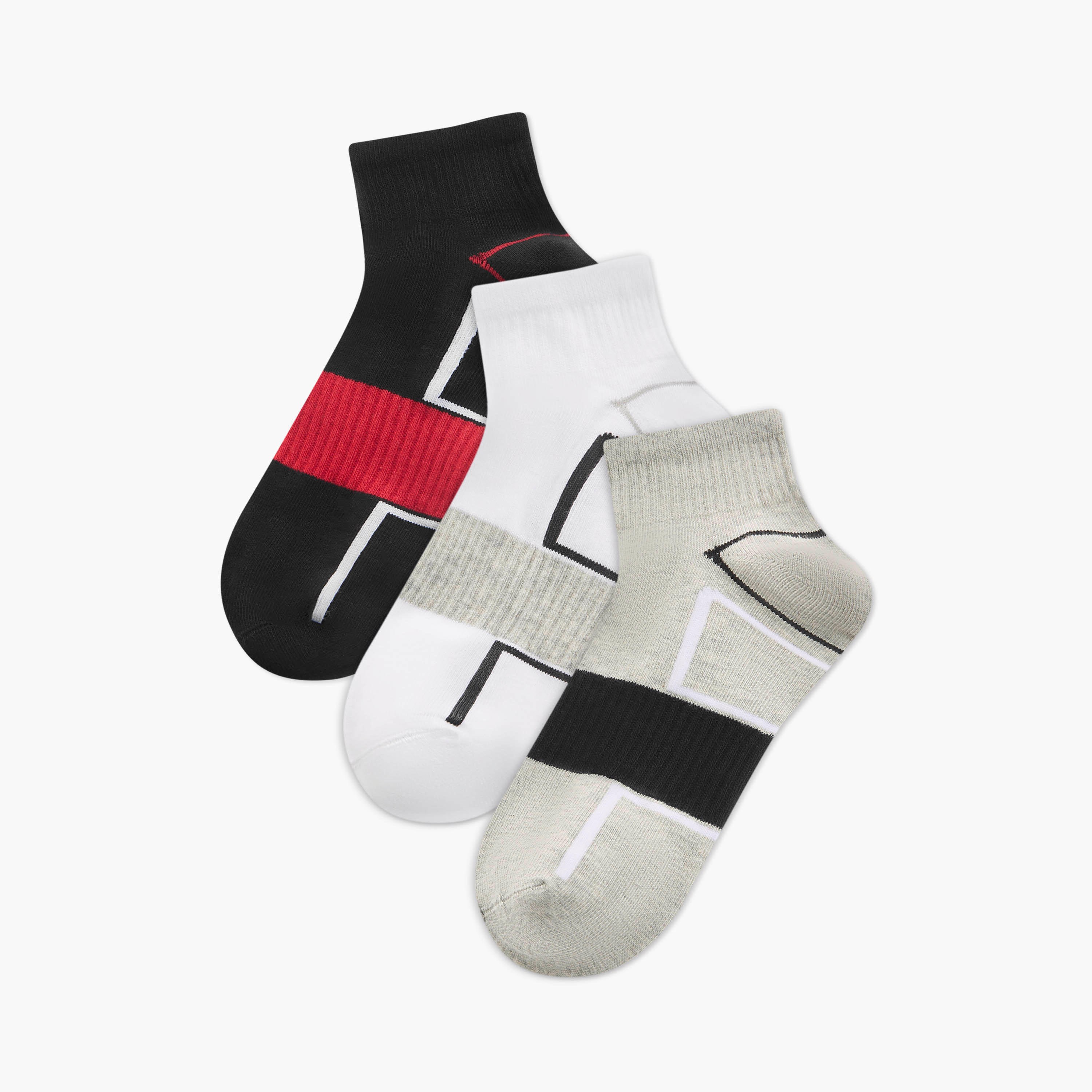 Set of 3 - Stripe Detail Ankle Length Socks with Antibacterial Protection-men-socks-image-1