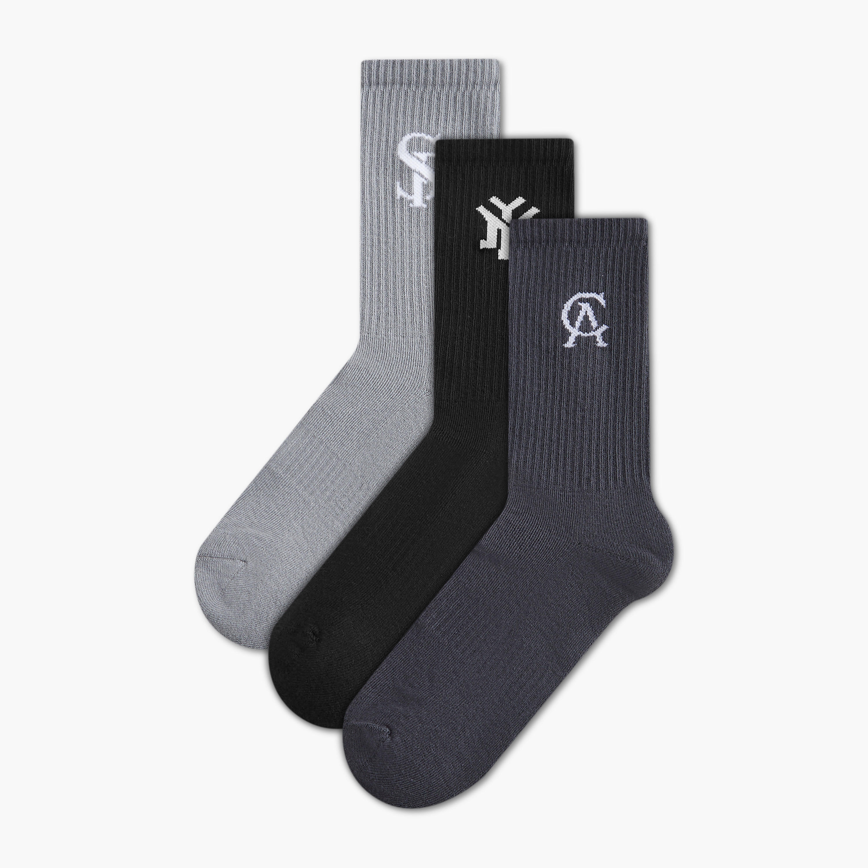 Pack of 3 - Textured Crew Length Socks with Antibacterial Protection-men-socks-image-1