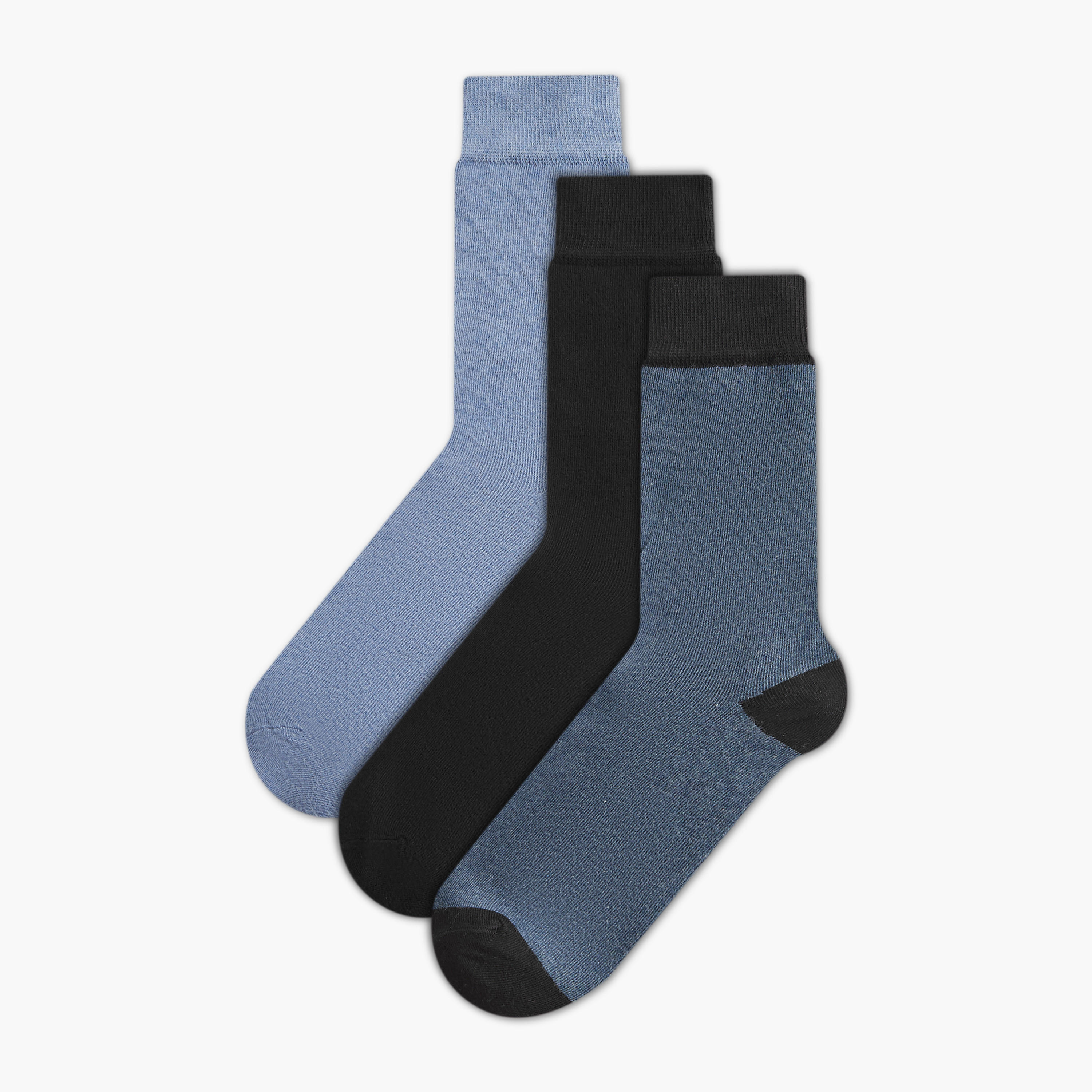 Set of 3 - Textured Crew Length Socks with Antibacterial Protection-men-socks-image-1