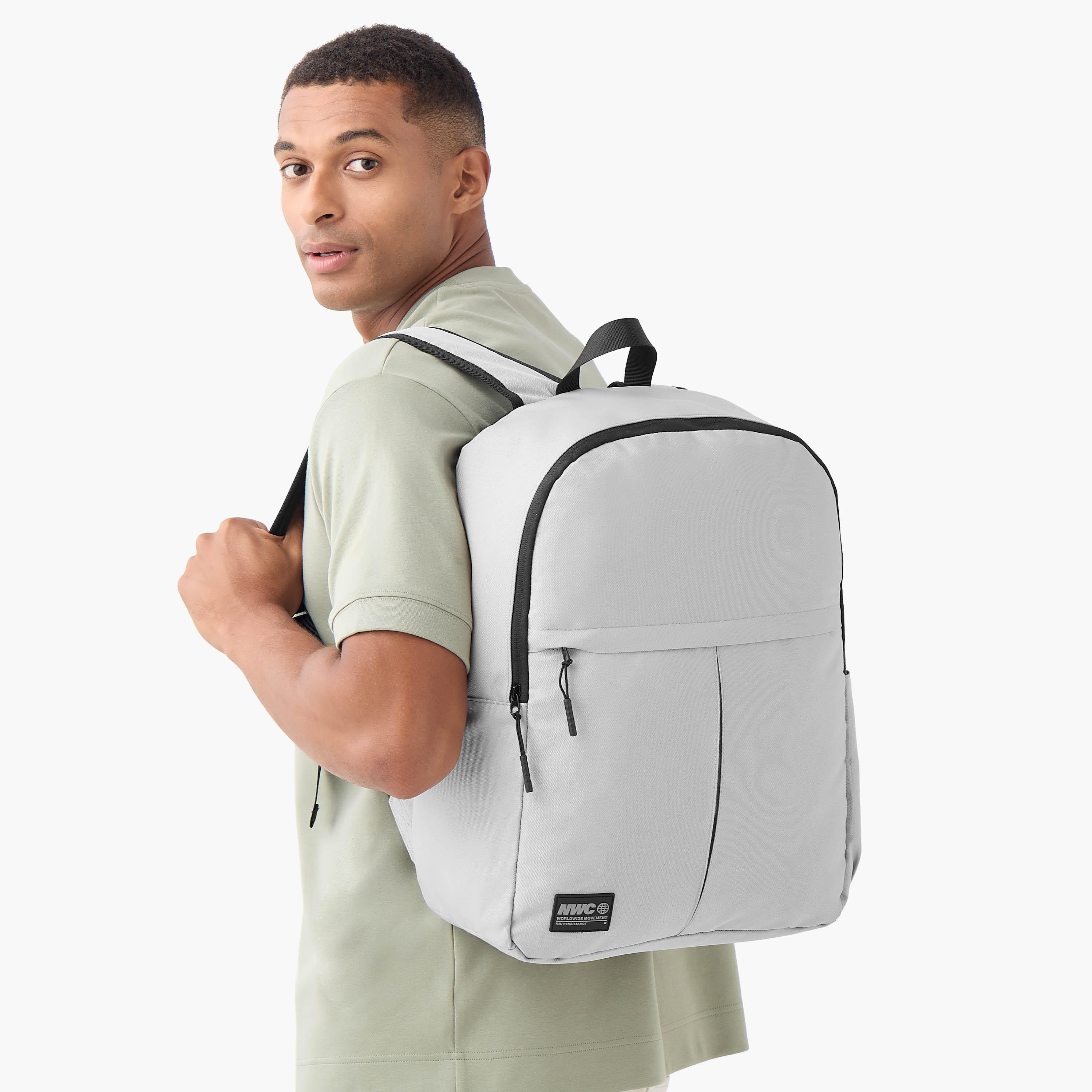 Panelled Detail Backpack with Adjustable Shoulder Straps and Zip Closure-men-bags-image-2