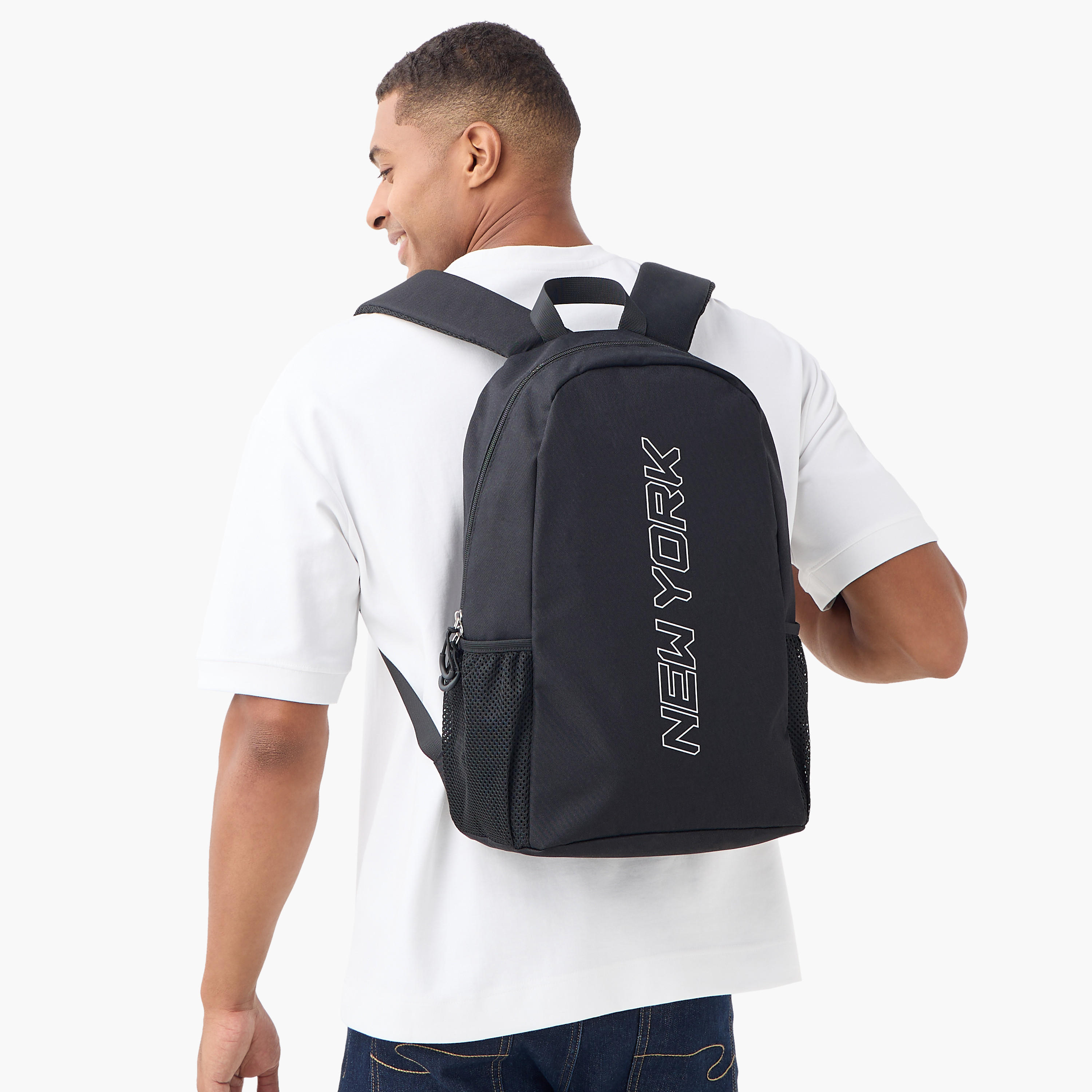 New York Print Backpack with Adjustable Shoulder Straps and Zip Closure-men-bags-image-1