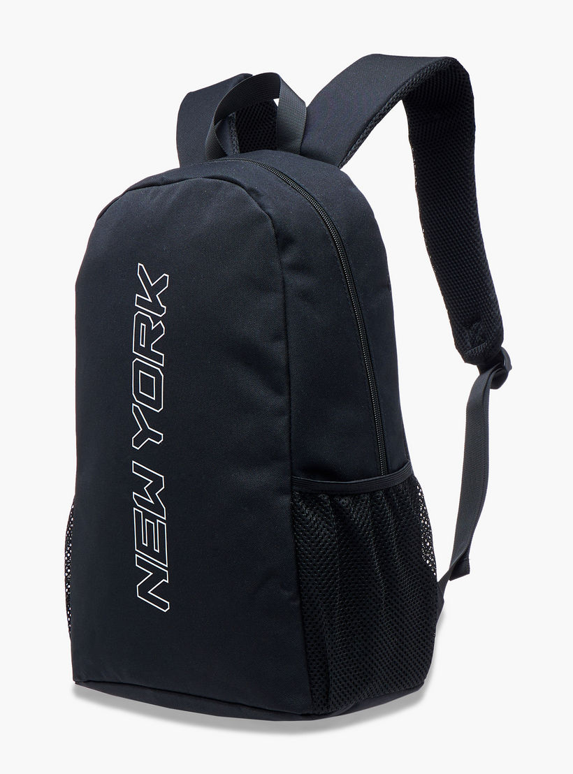 New York Print Backpack with Adjustable Shoulder Straps and Zip Closure-men-bags-image-3
