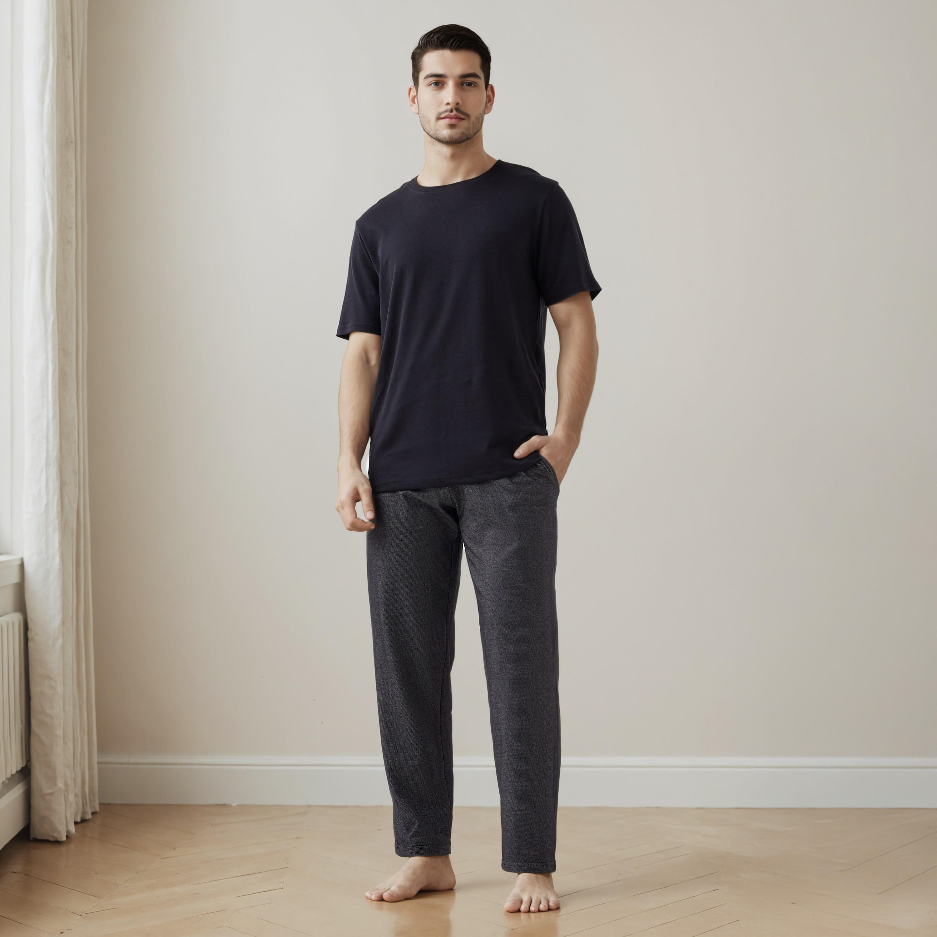 Crew Neck T-shirt and Textured Pyjama Set-men-clothing-nightwear-sets-image-1