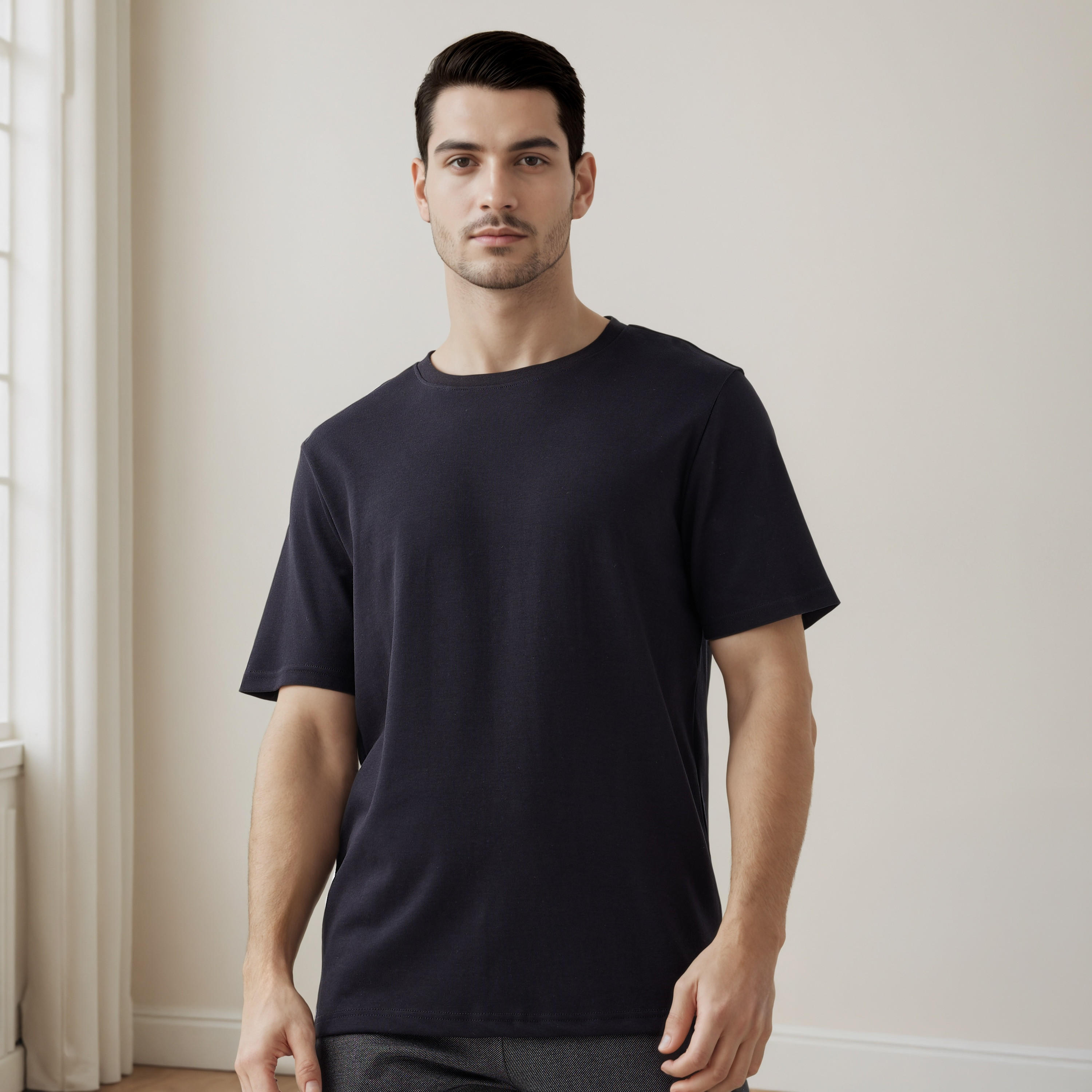 Crew Neck T-shirt and Textured Pyjama Set-men-clothing-nightwear-sets-image-2