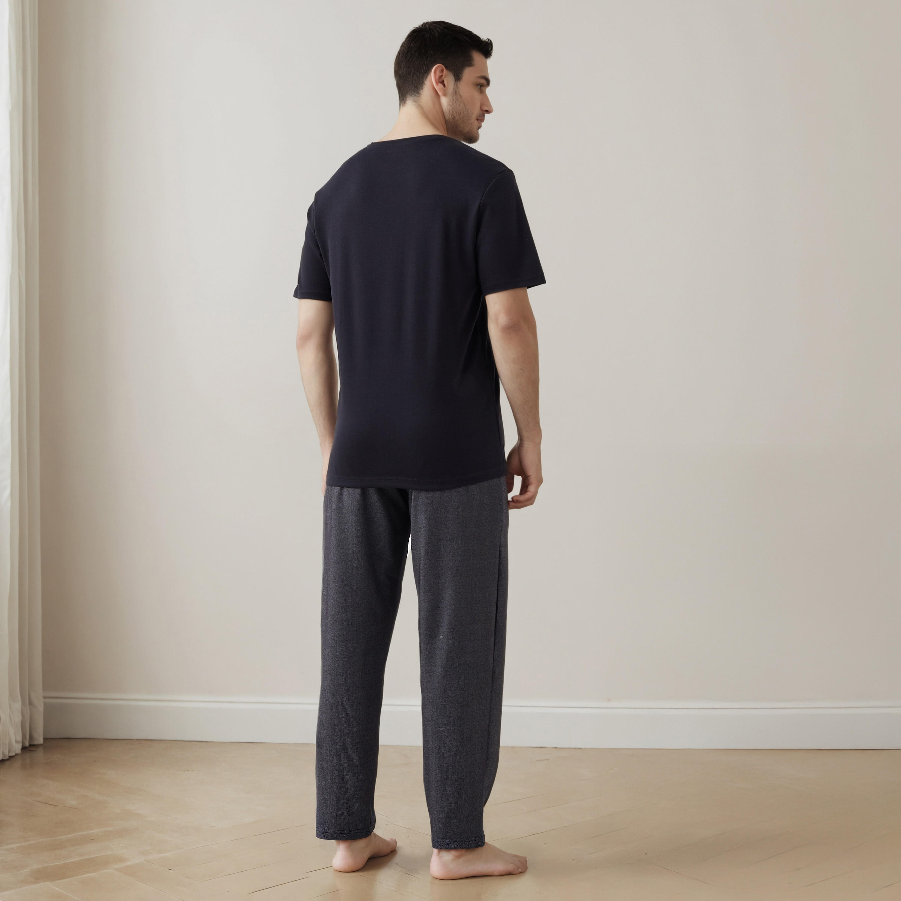 Crew Neck T-shirt and Textured Pyjama Set-men-clothing-nightwear-sets-image-4