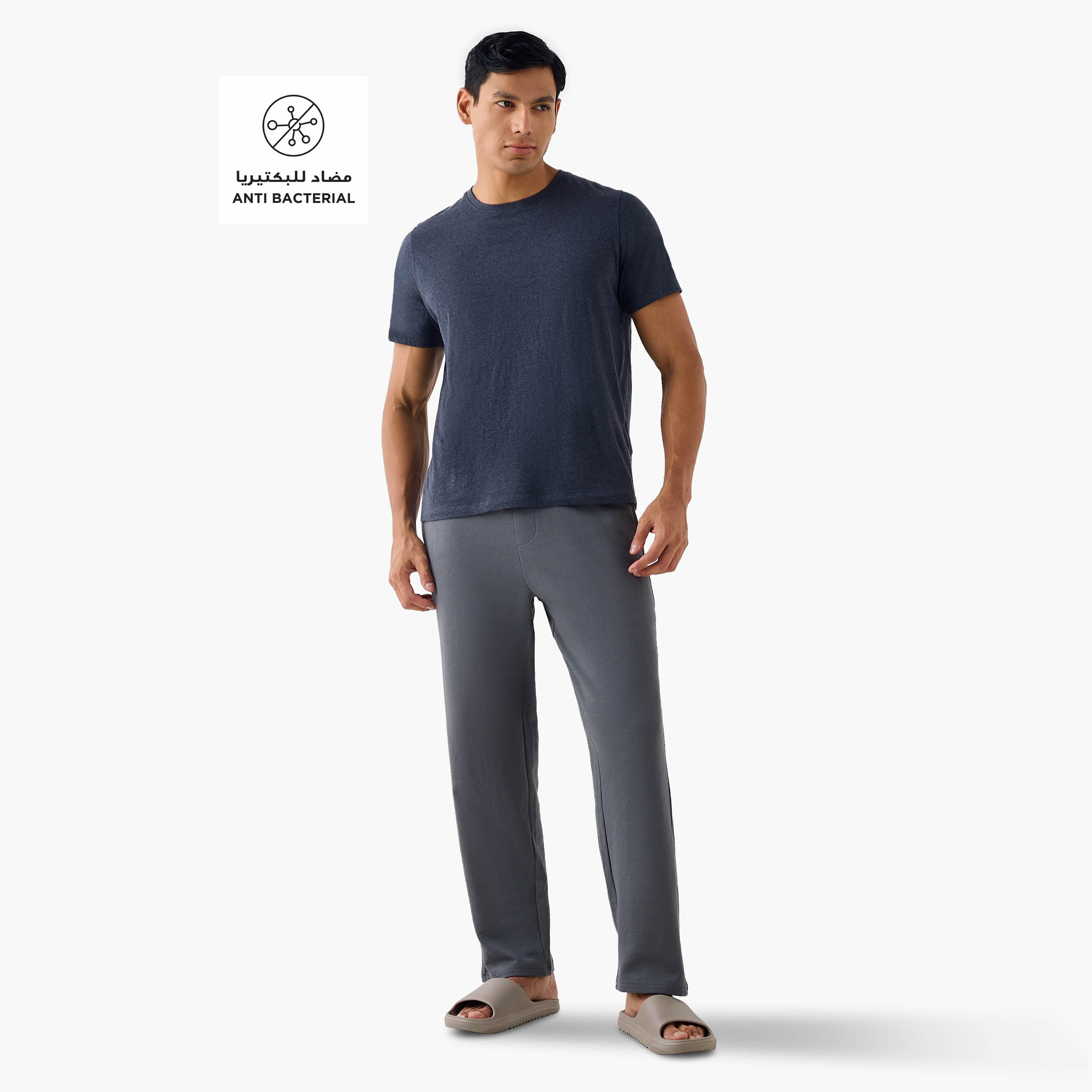 Textured Lounge Track Pants with Drawstring Waistband and Pockets-men-clothing-nightwear-pyjamaandshorts-image-2