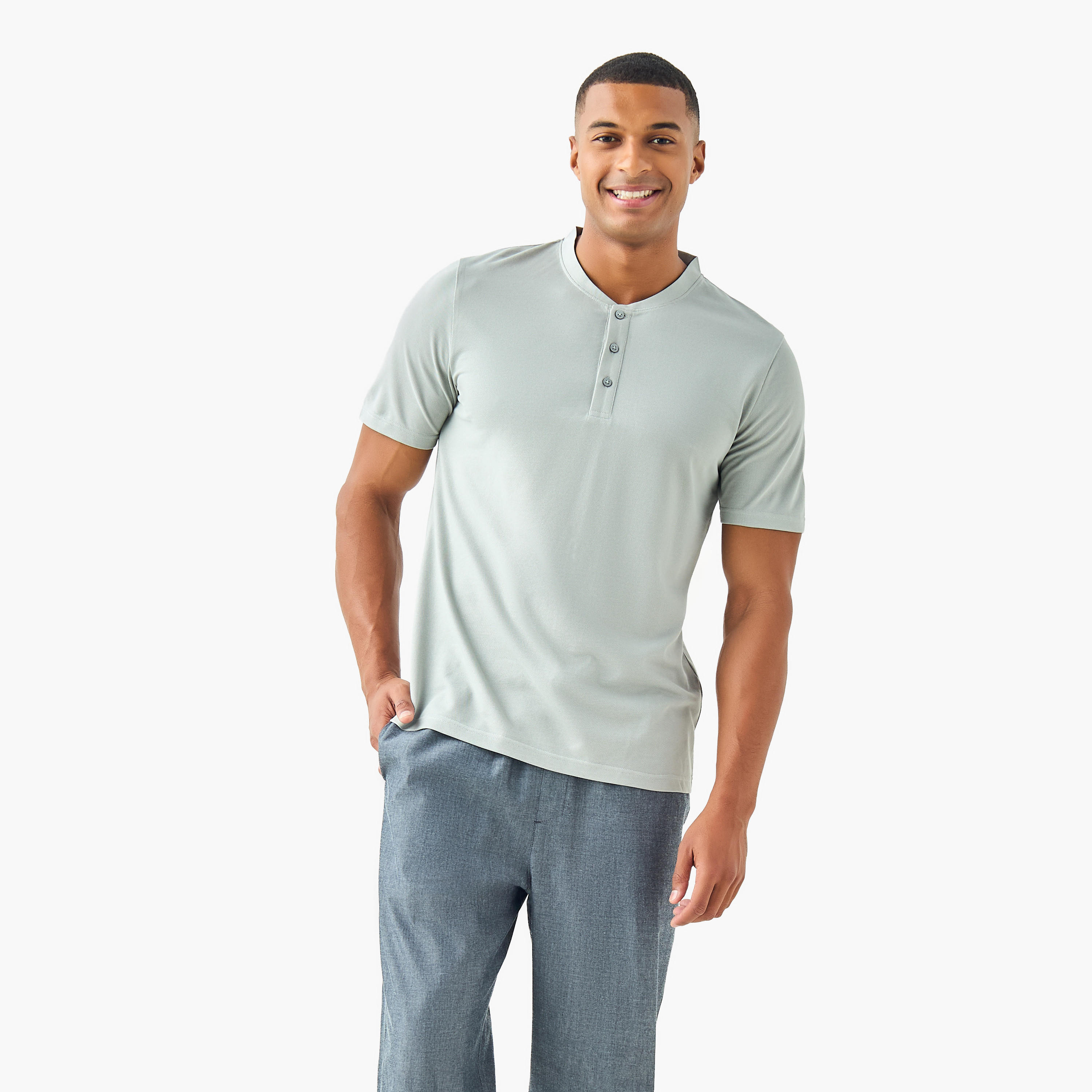 Men Henley Neck Pyjama Set-men-clothing-nightwear-sets-image-1
