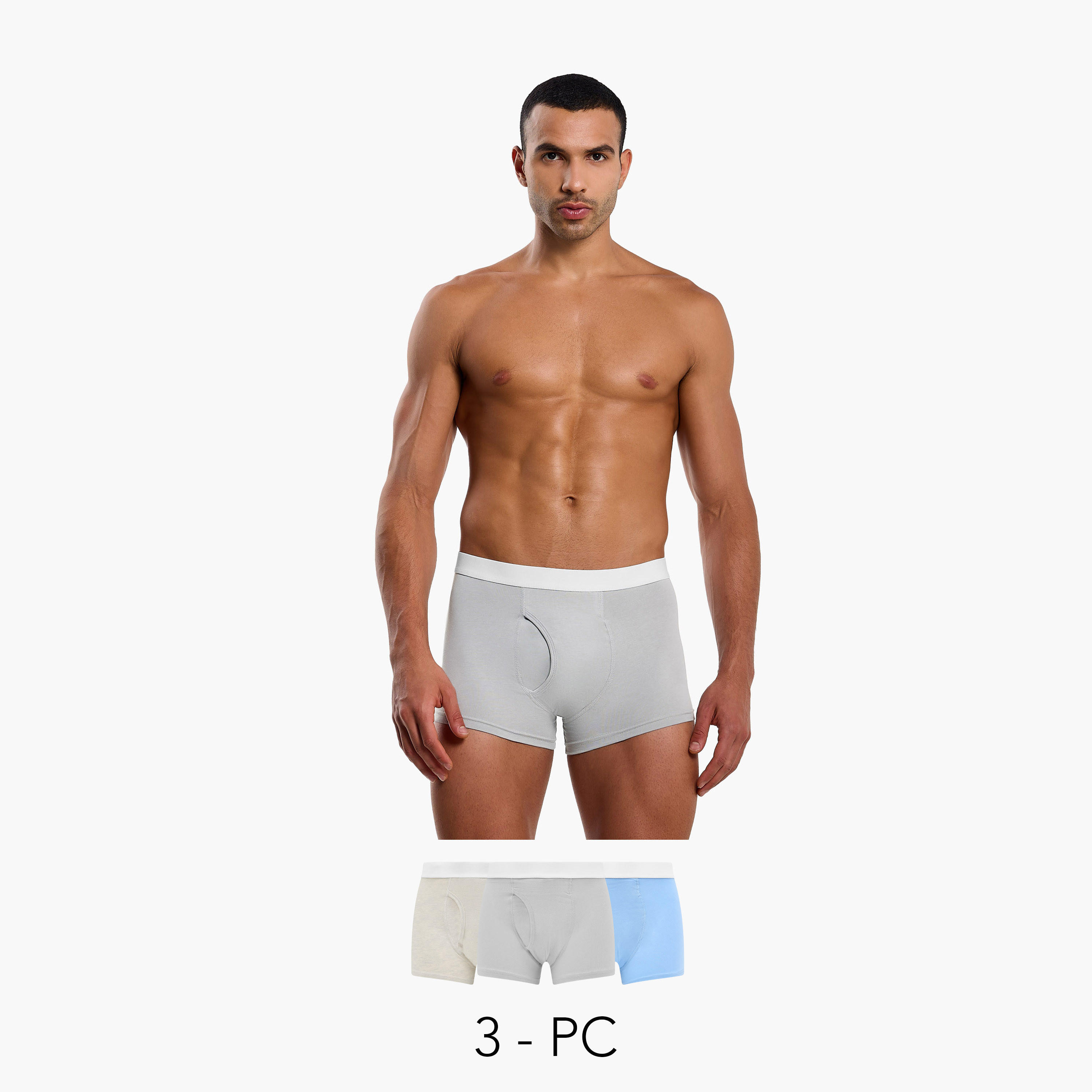 بوكسرات مزيج قطن بخصر متباين للرجال - طقم 3 قطع-men-clothing-innerwear-underwear-image-1