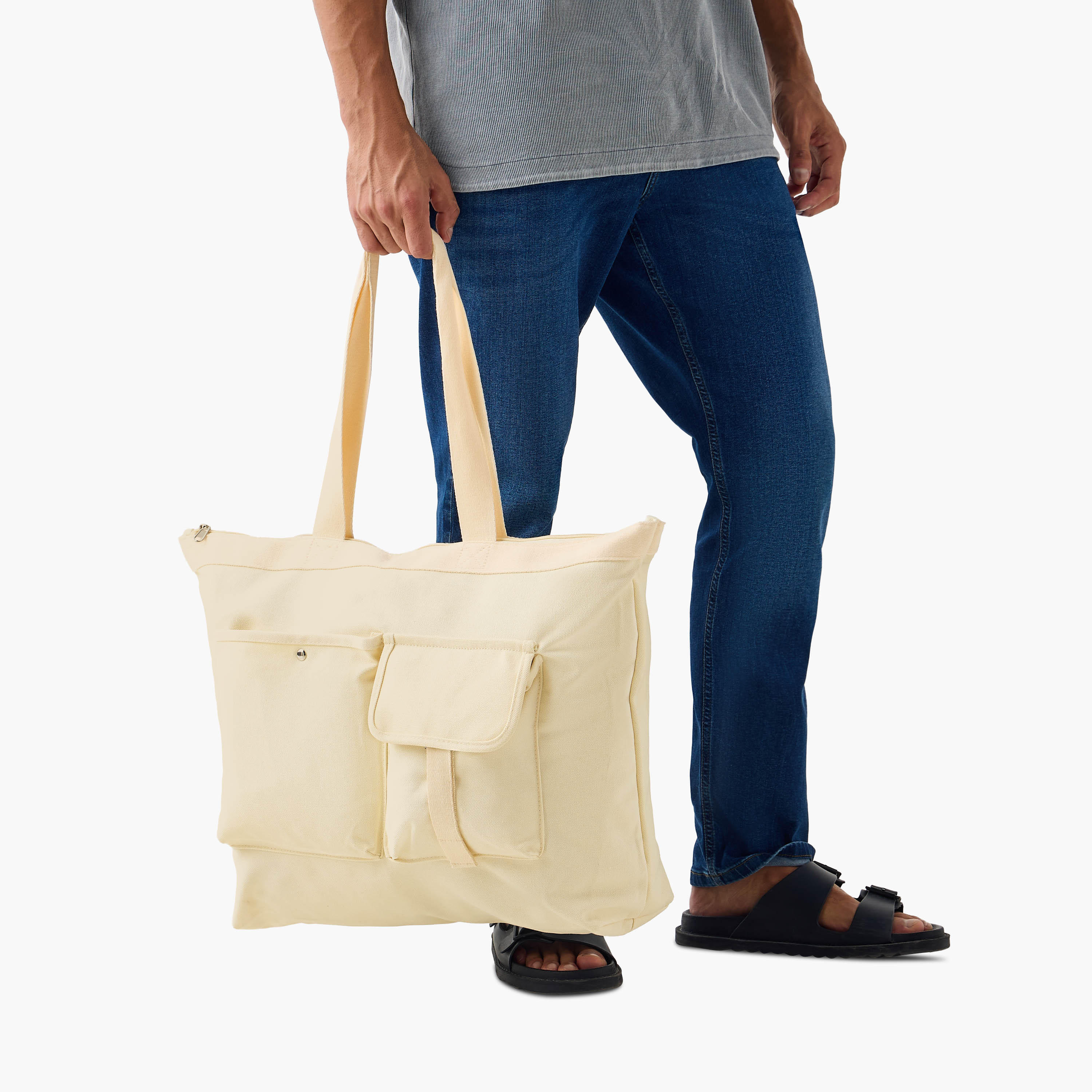 Canvas Tote Bag with Pockets and Double Handles-men-bags-image-2