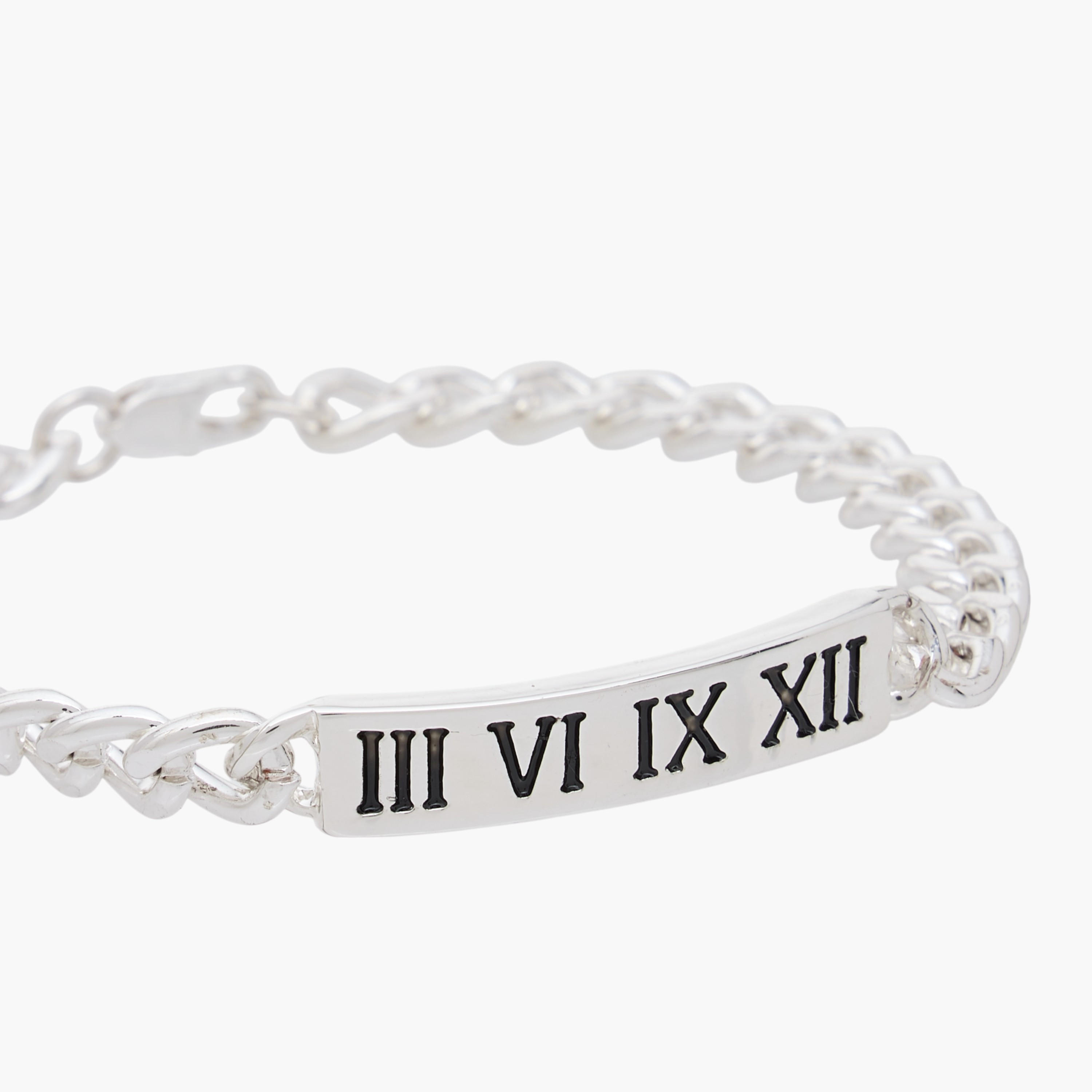 سوار سلسلة بمشبك إغلاق وتفاصيل أرقام رومانية-men-watchesandjewellery-bracelets-image-4