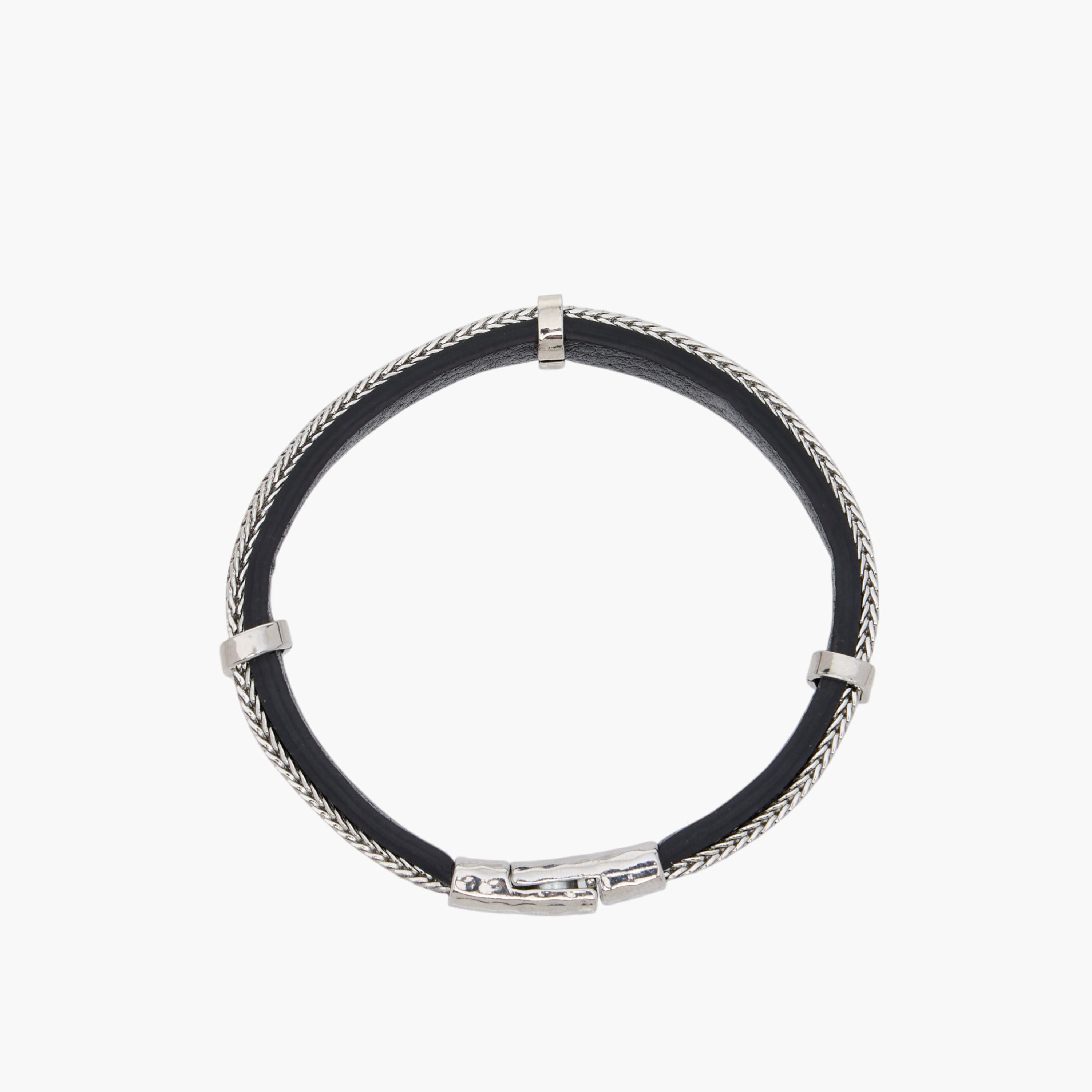 Braided Leather Bracelet with Magnetic Closure-men-watchesandjewellery-bracelets-image-3