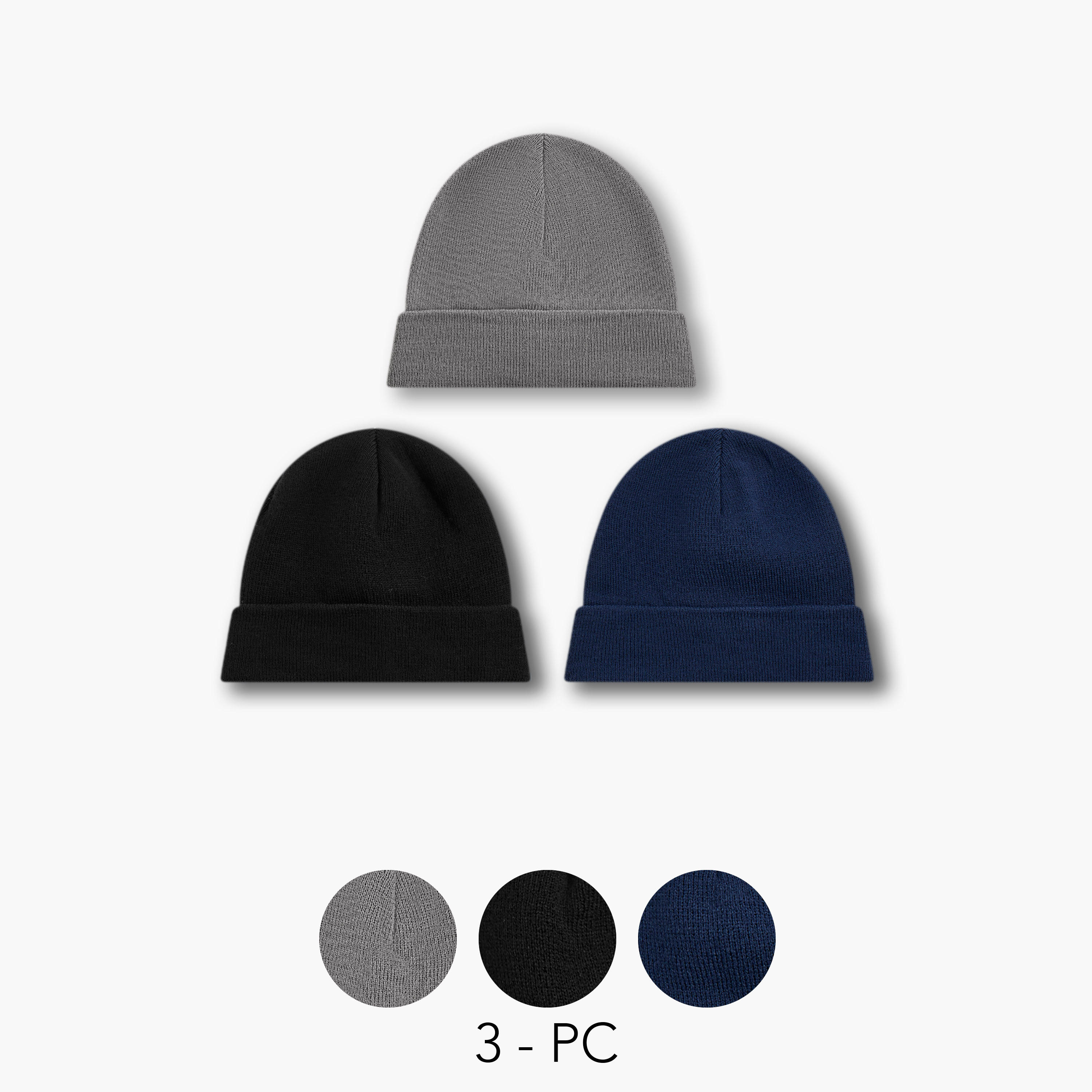 Men Ribbed Beanie Cap - Set of 3-men-caps-image-1