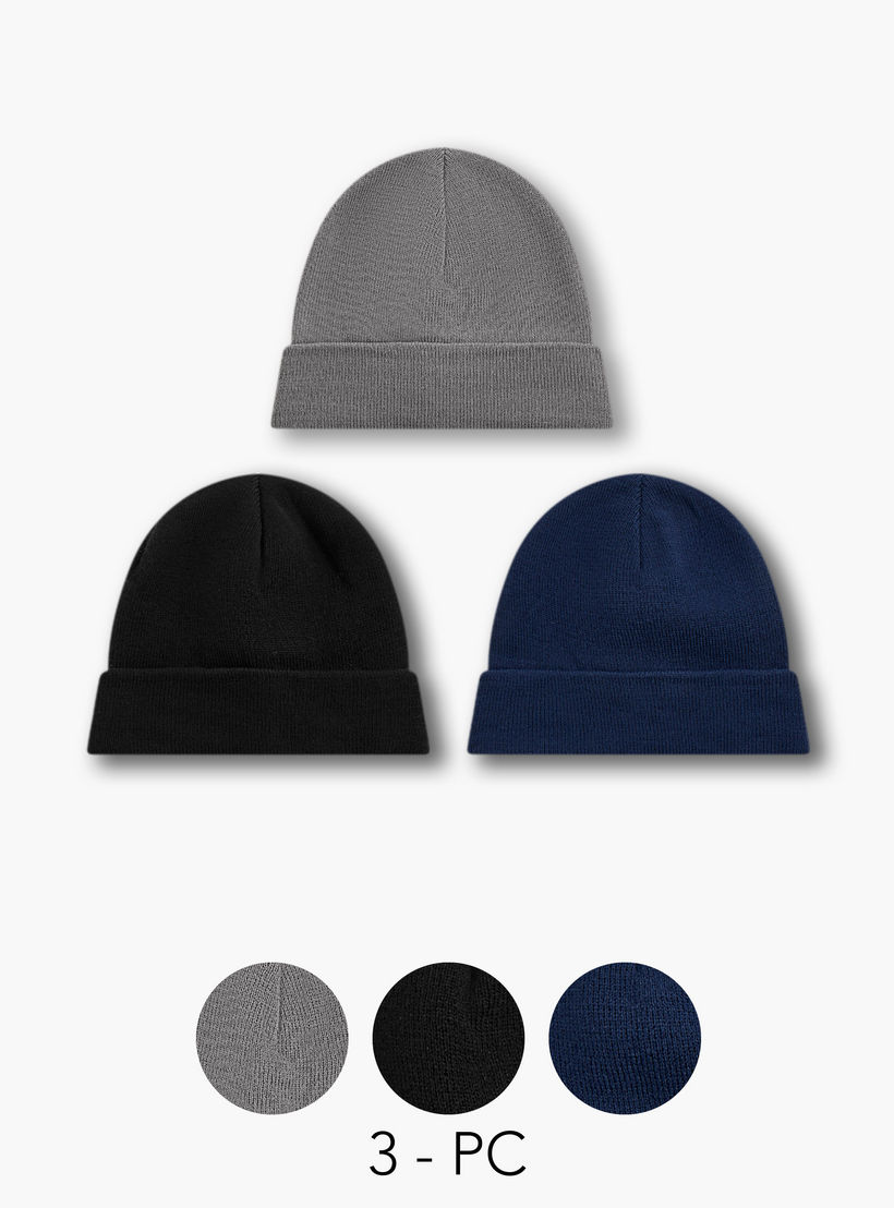 Men Ribbed Beanie Cap - Set of 3-men-caps-image-1